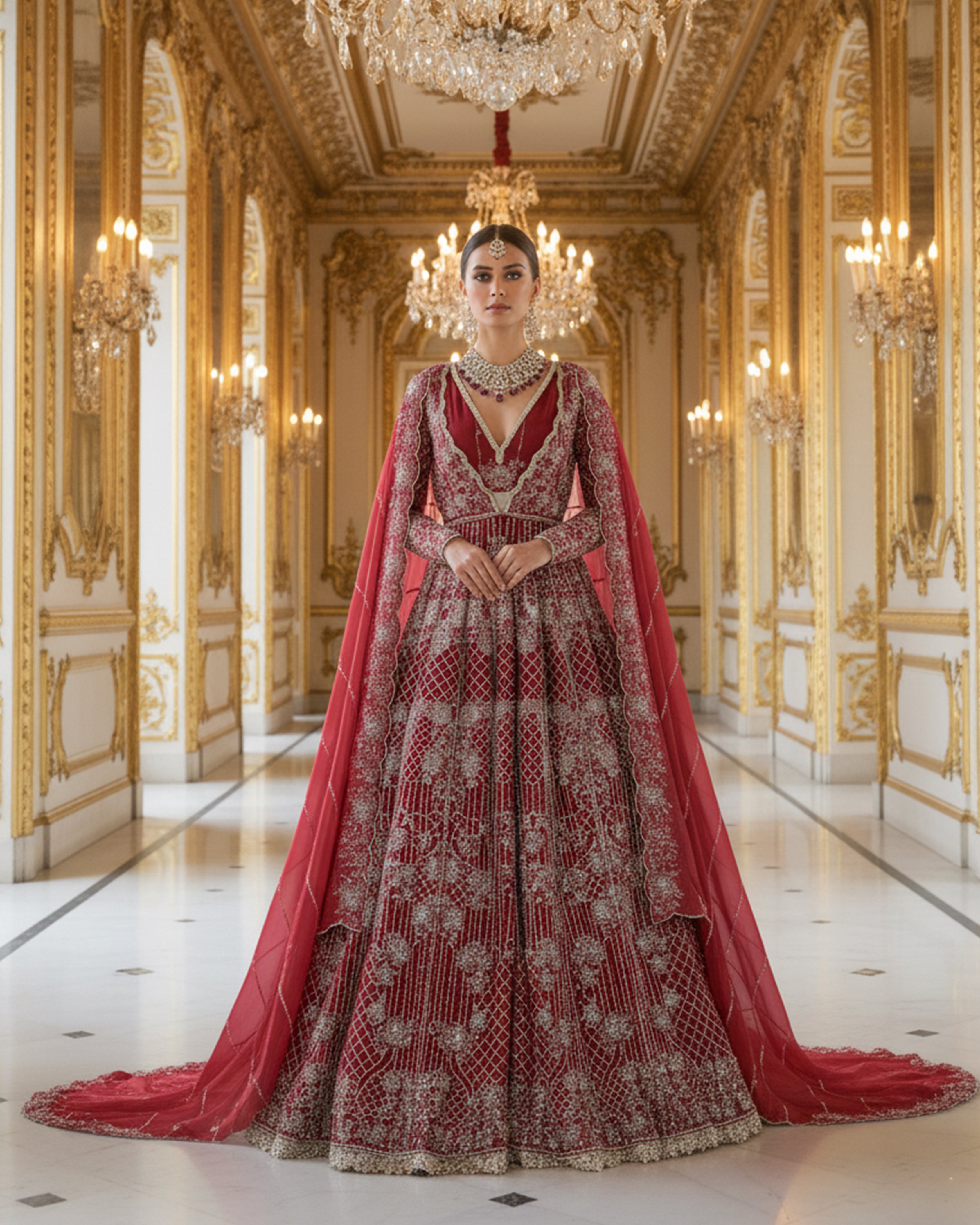 Embroidered Maxi With Blouse And Dupatta