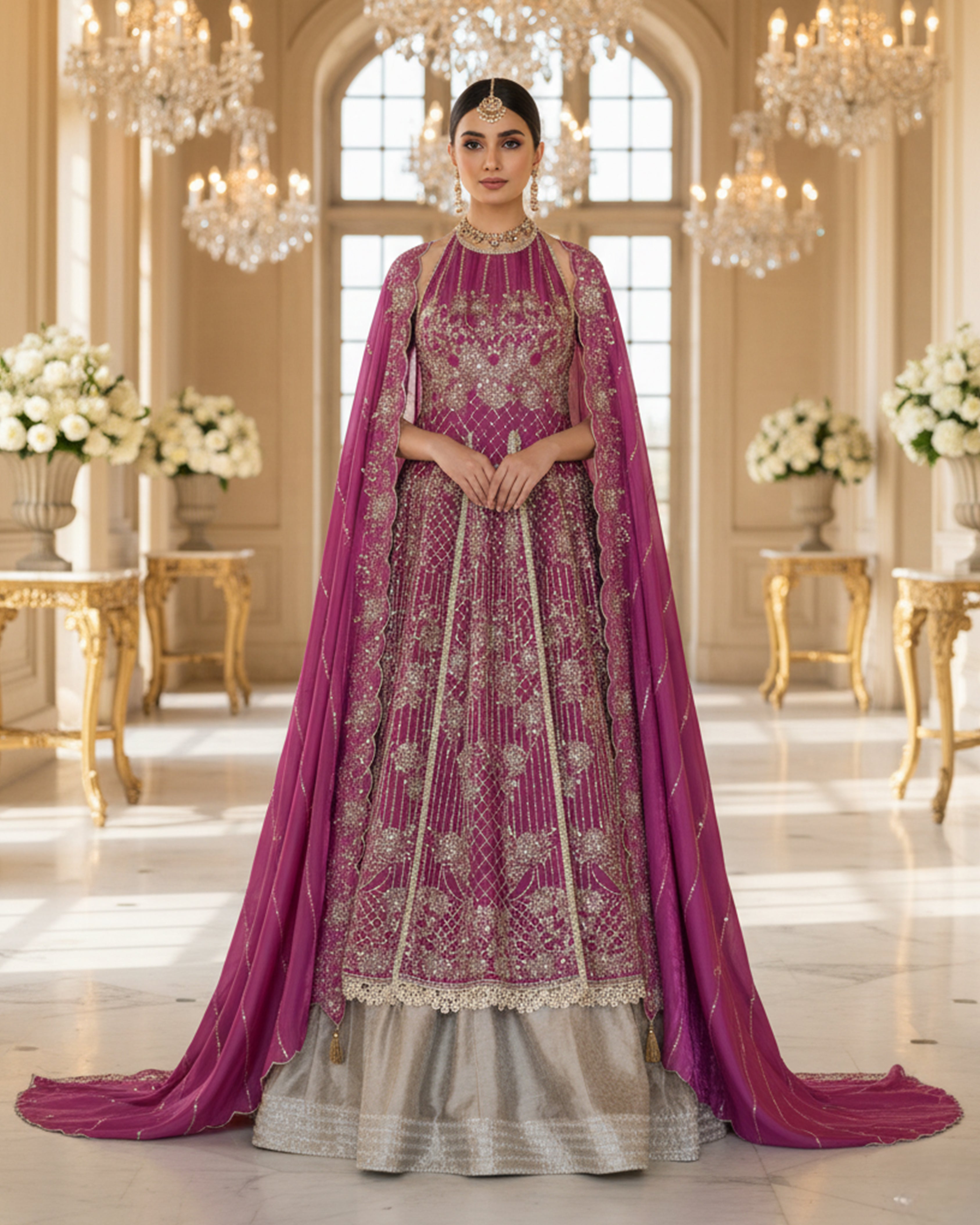 Embroidered Dress With Skirt and Dupatta