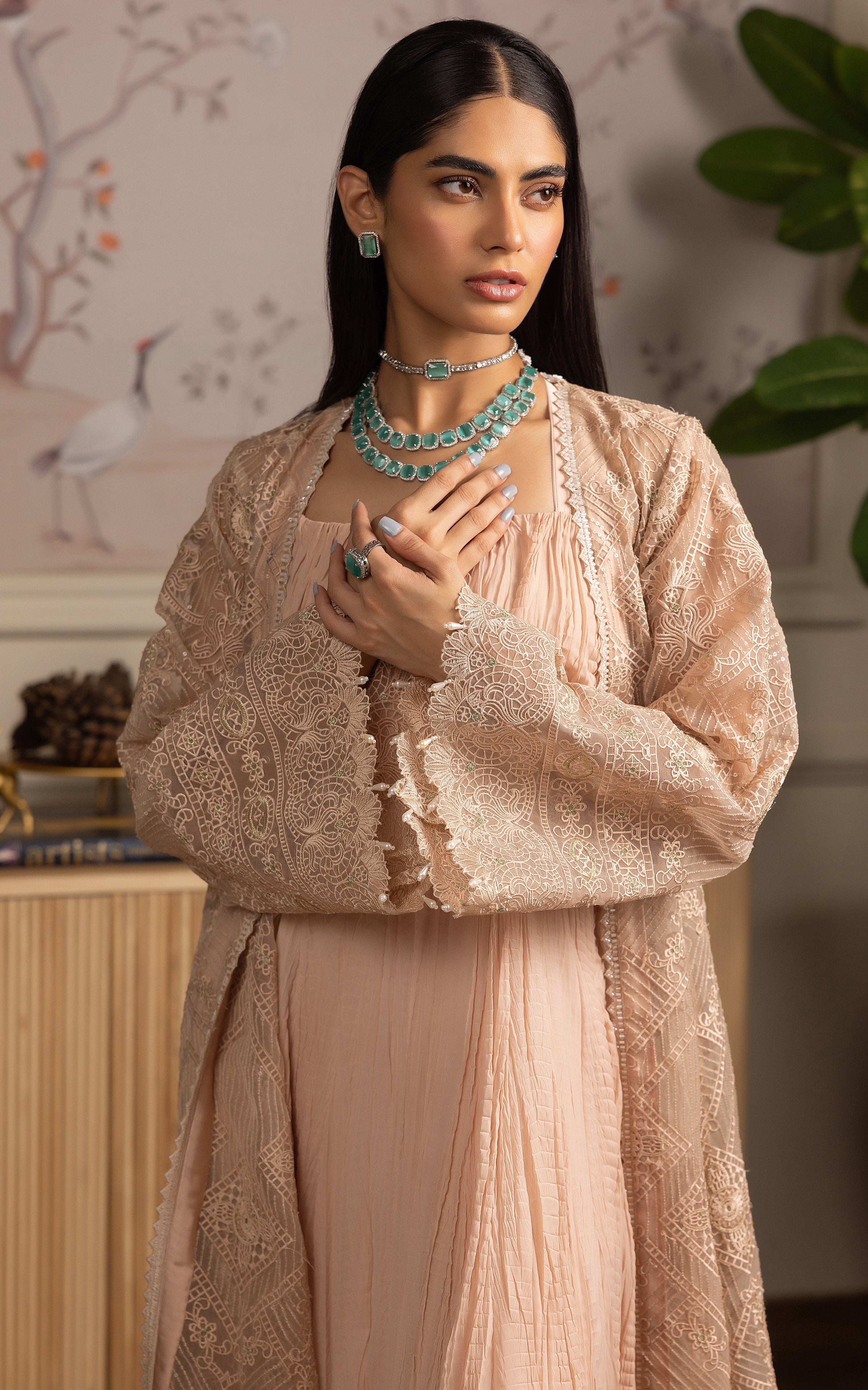 Unstitched The Peach Crushed Maxi & Jacket Set