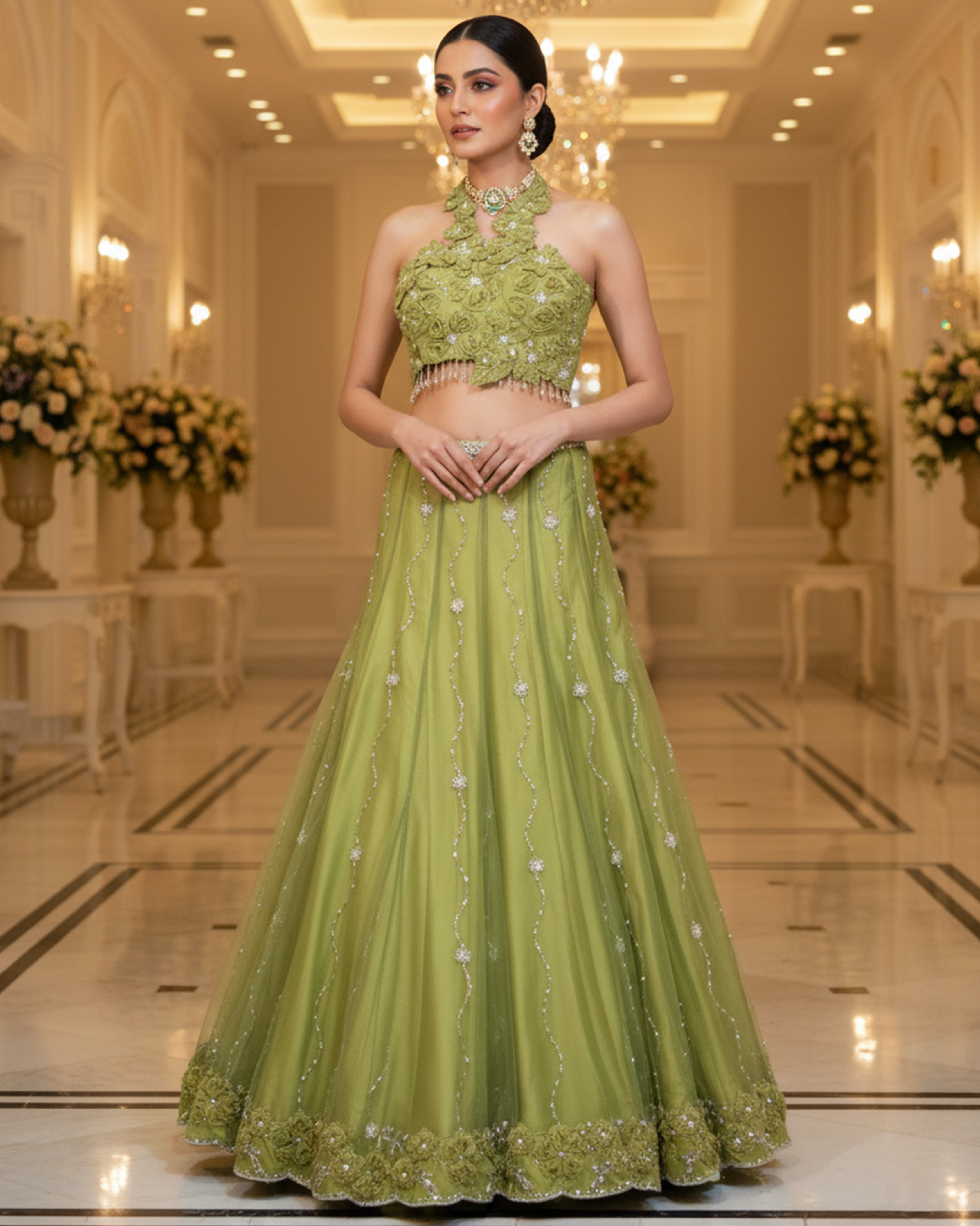 Embroidered Blouse With Lehenga
