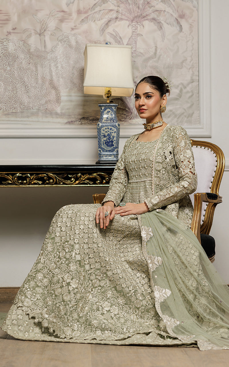Unstitched Organza Embroidered Maxi With Jacket