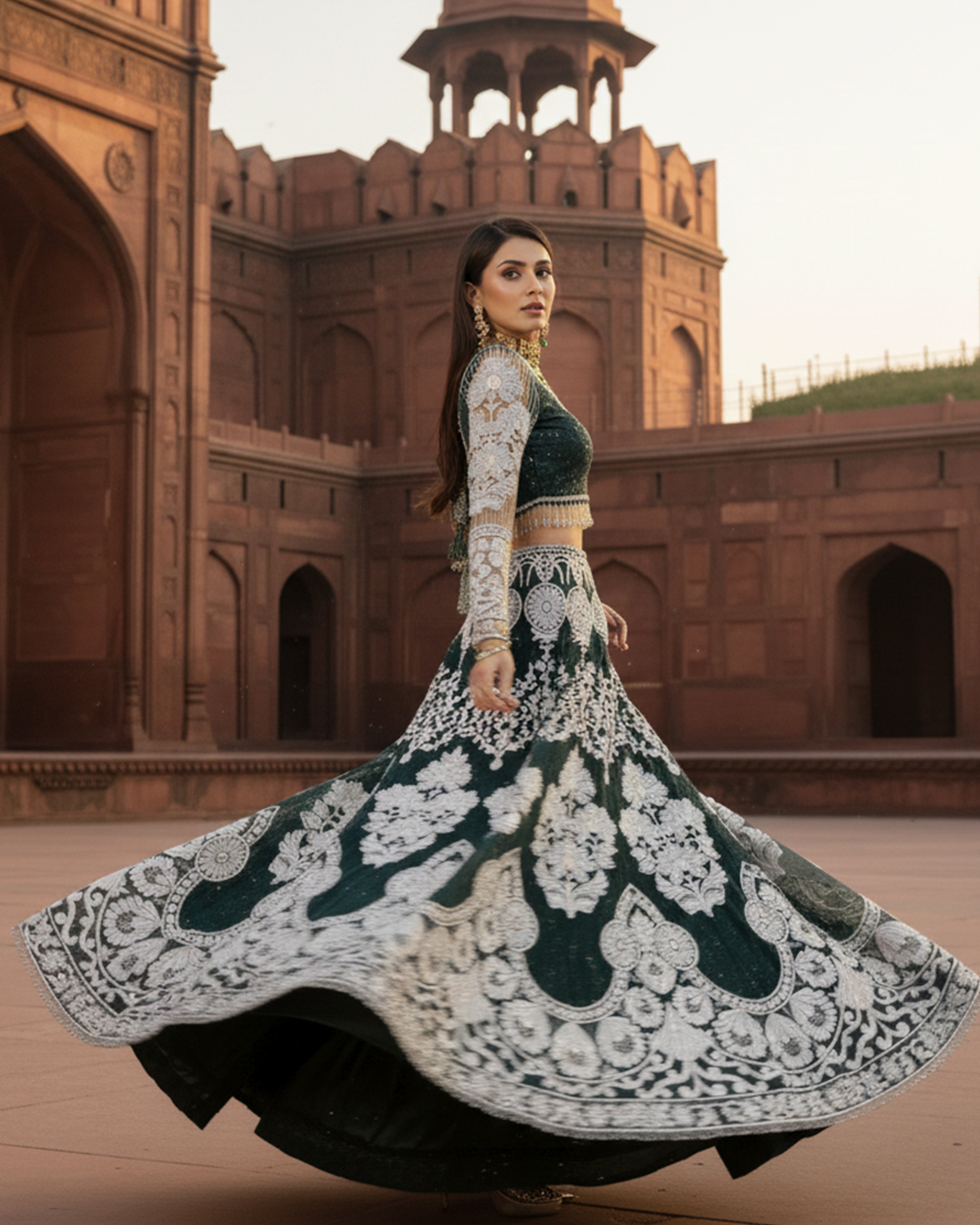 Unstitched Embroidered Blouse With Lehenga