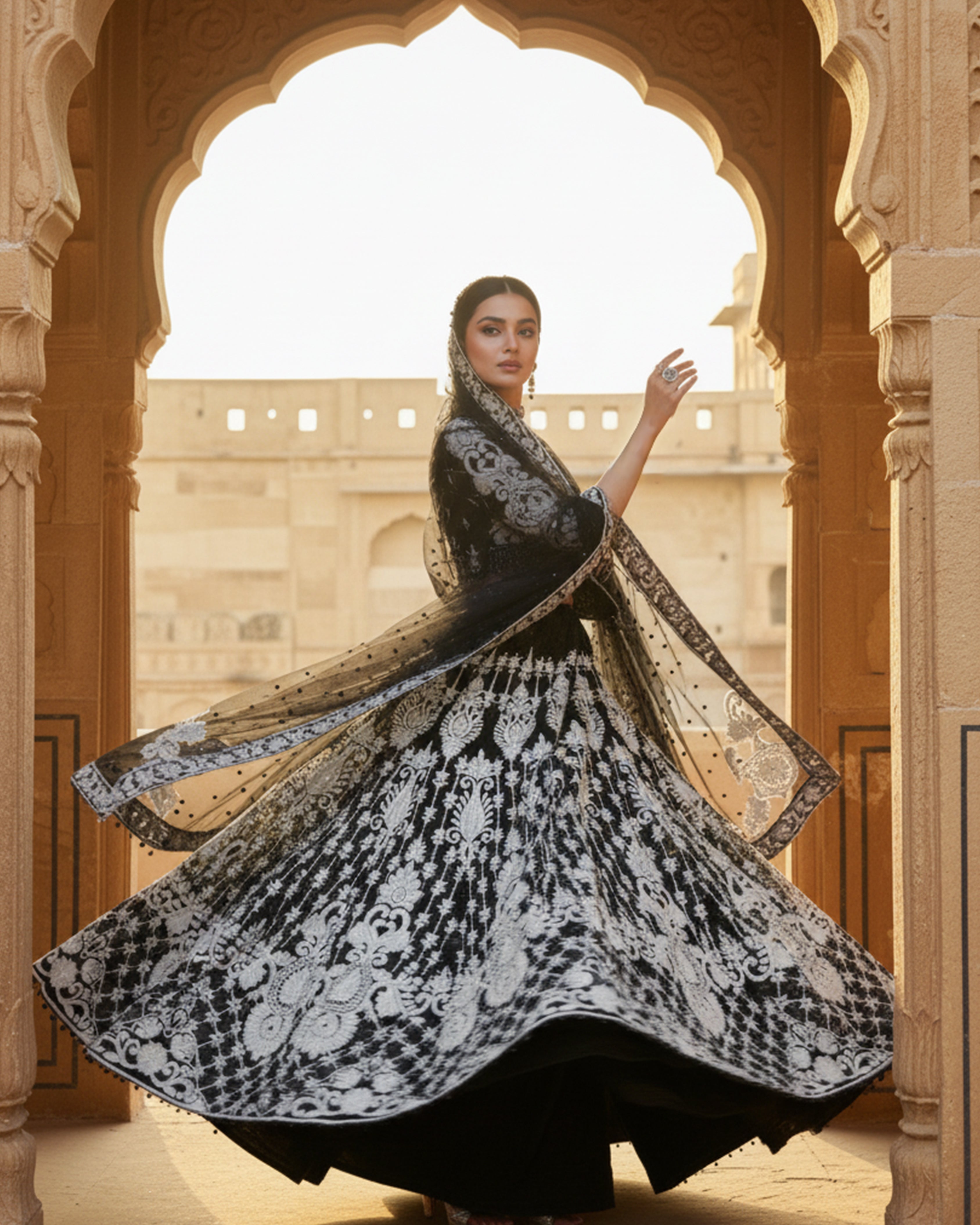 Unstitched Embroidered Blouse With Lehenga