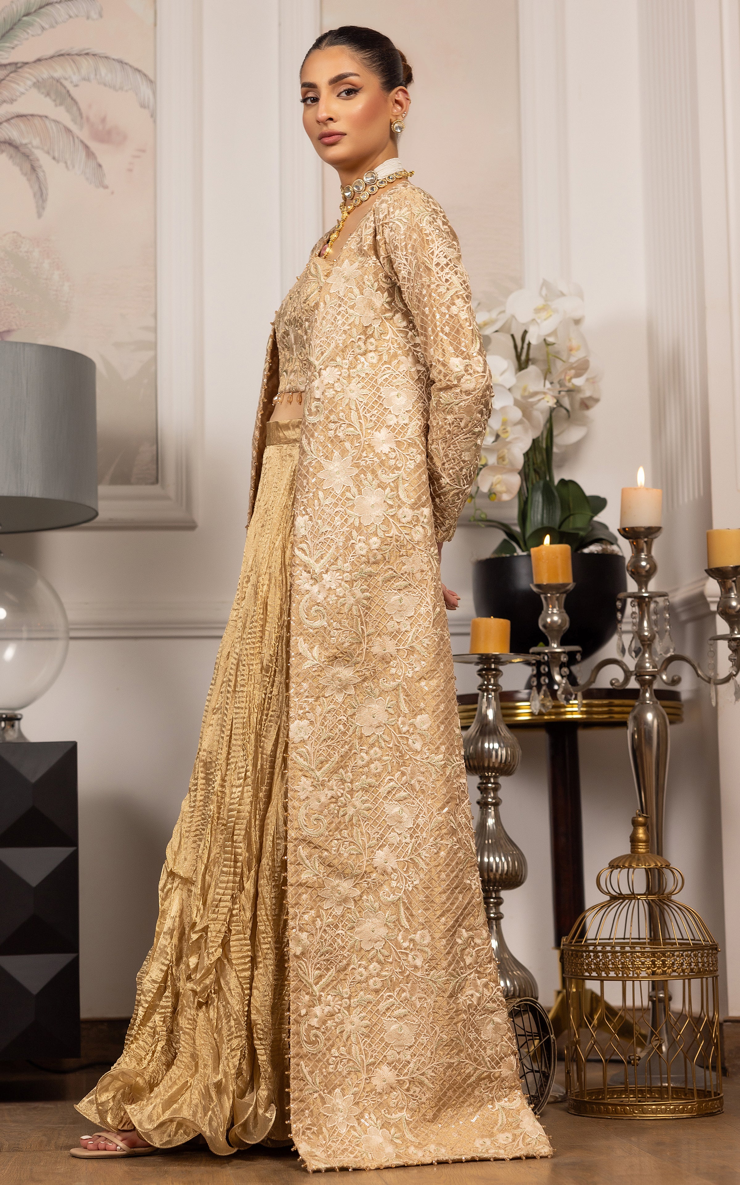 Embroidered Jacket With Embroidered Tube And Skirt