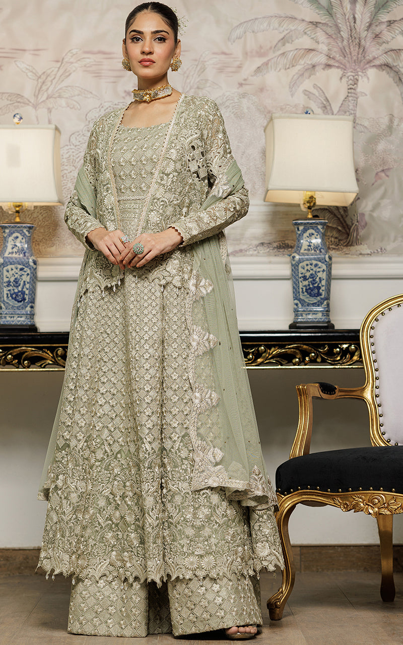 Unstitched Organza Embroidered Maxi With Jacket