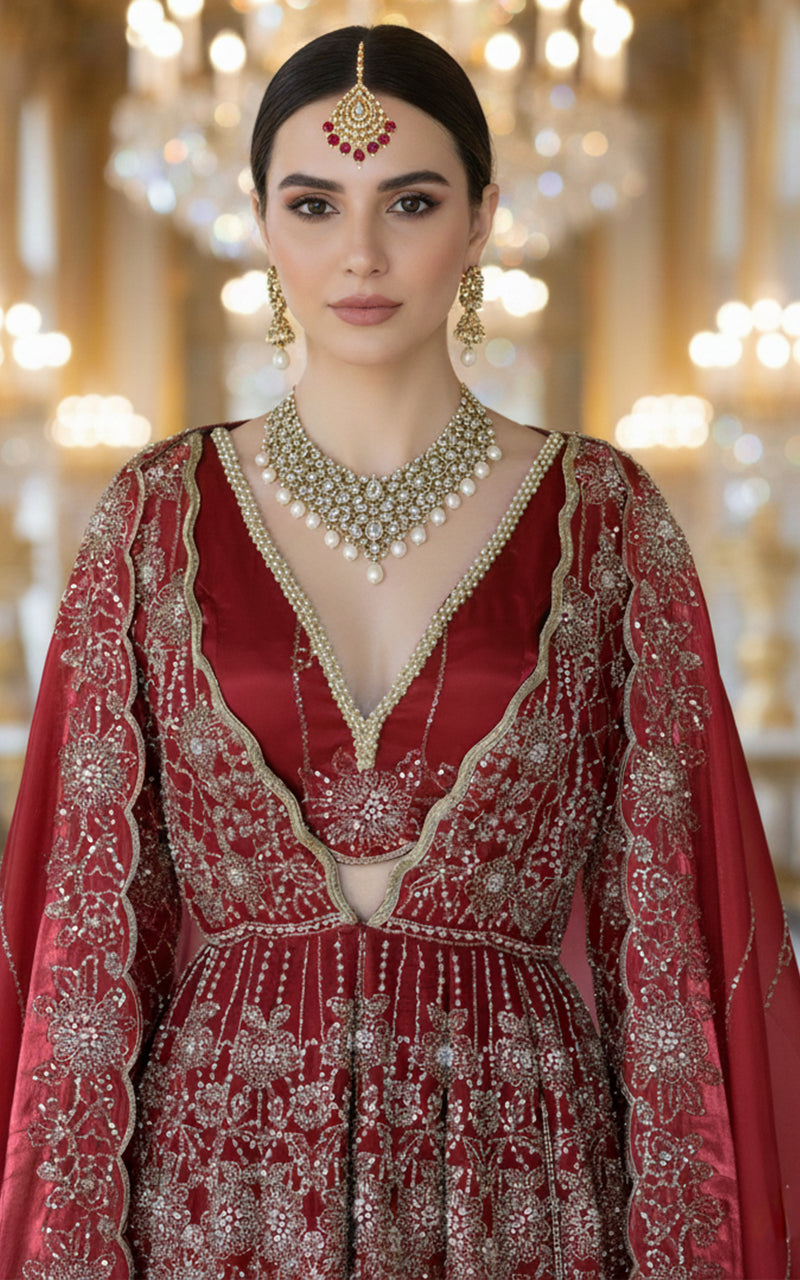 Embroidered Maxi With Blouse And Dupatta