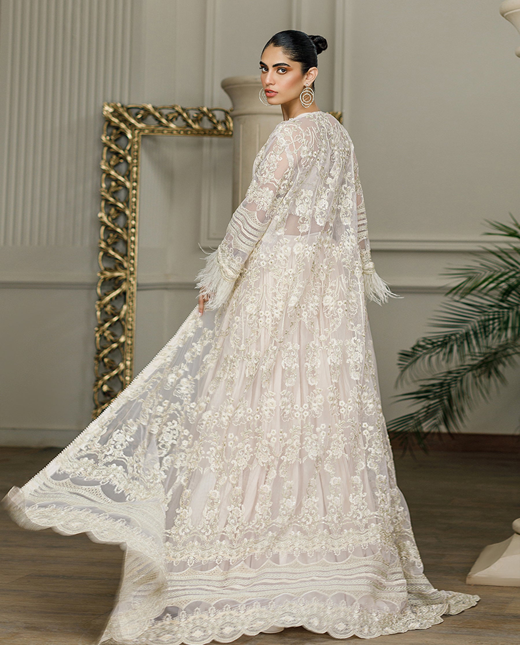 Net Embroidered Jacket With Skirt