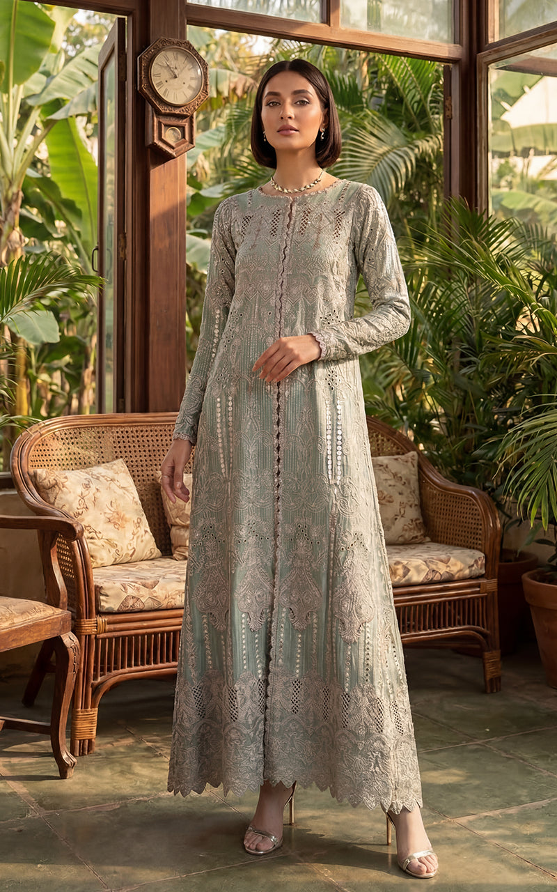 The Sage Filigree Front-Open Maxi