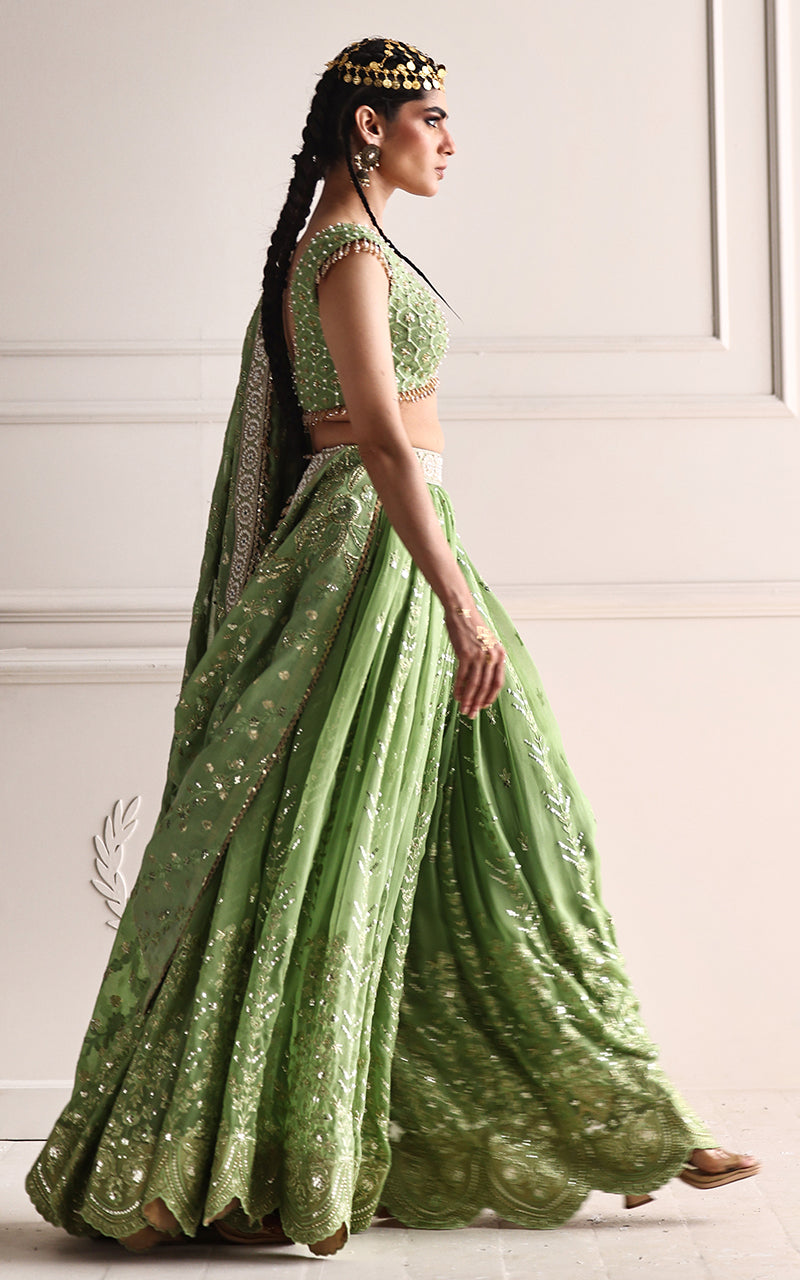Embroidered Blouse And Lehenga