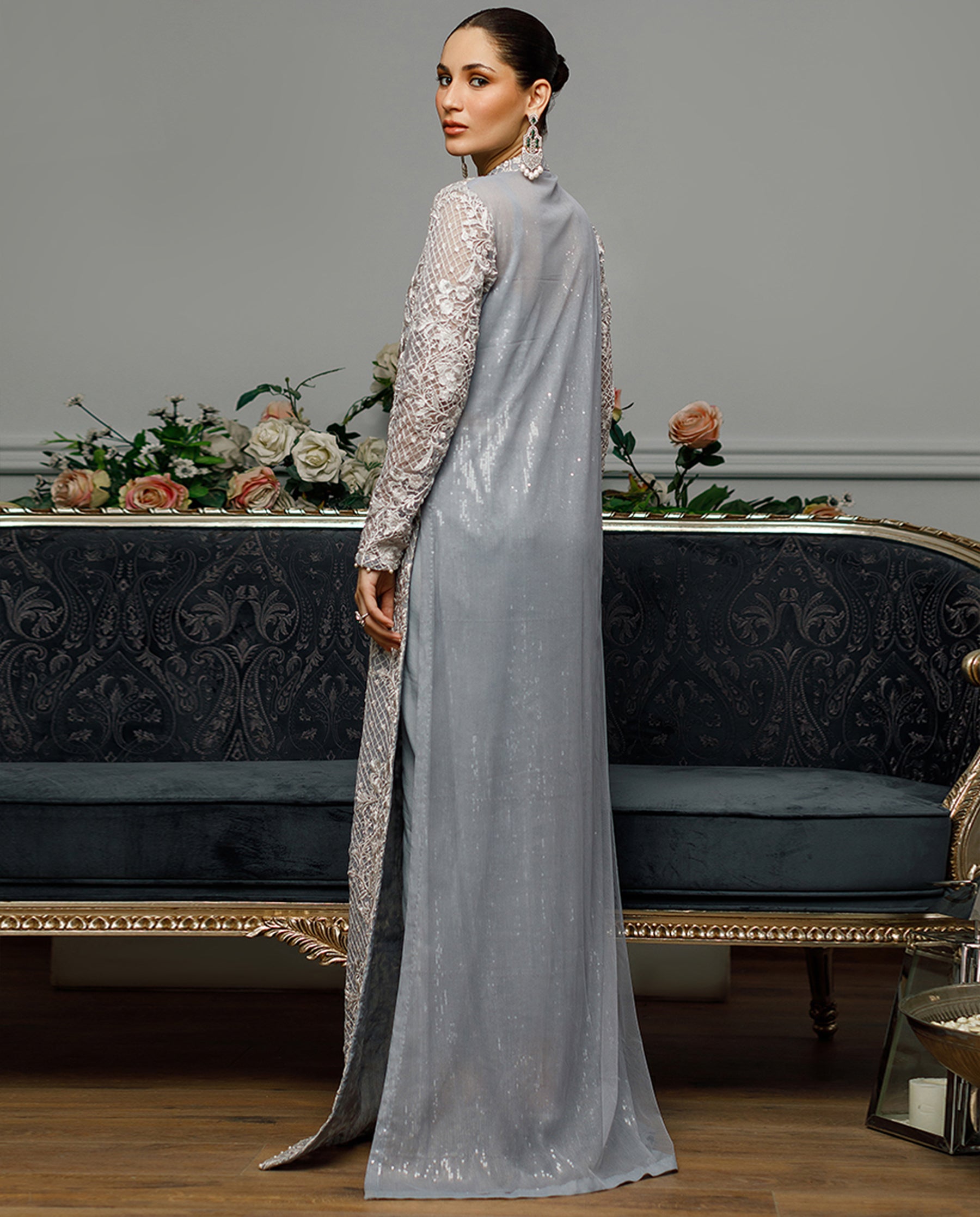 Unstitched Net Embroidered Dress