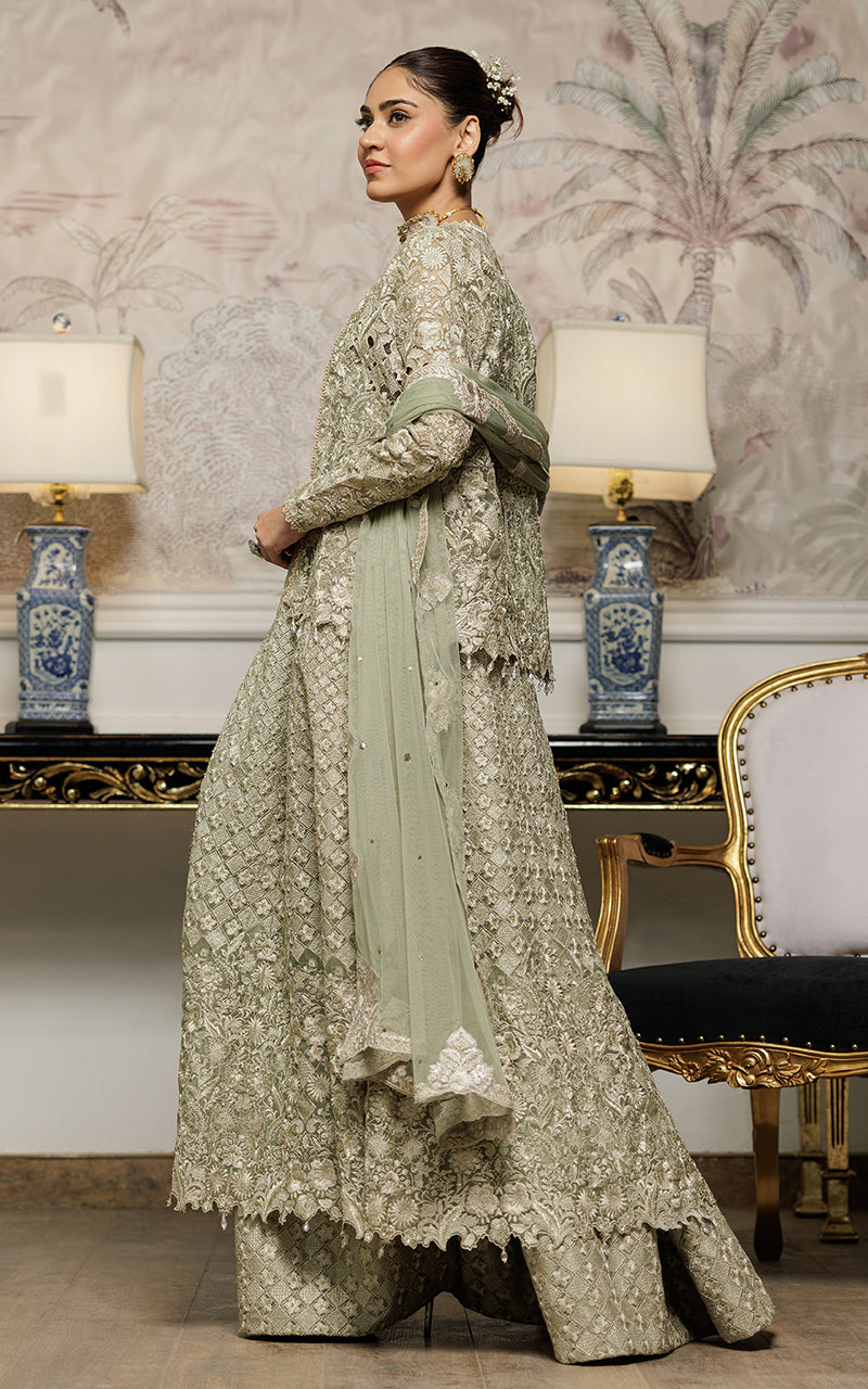 Unstitched Organza Embroidered Maxi With Jacket