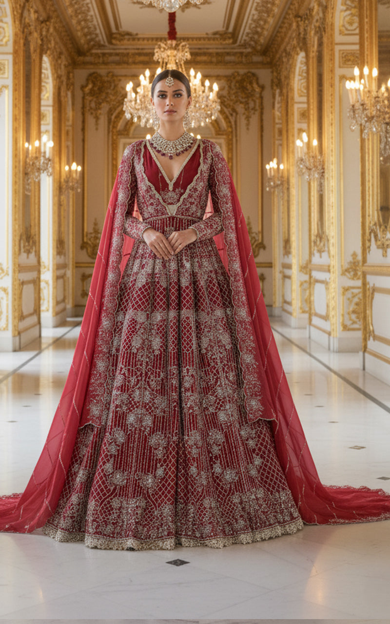 Embroidered Maxi With Blouse And Dupatta