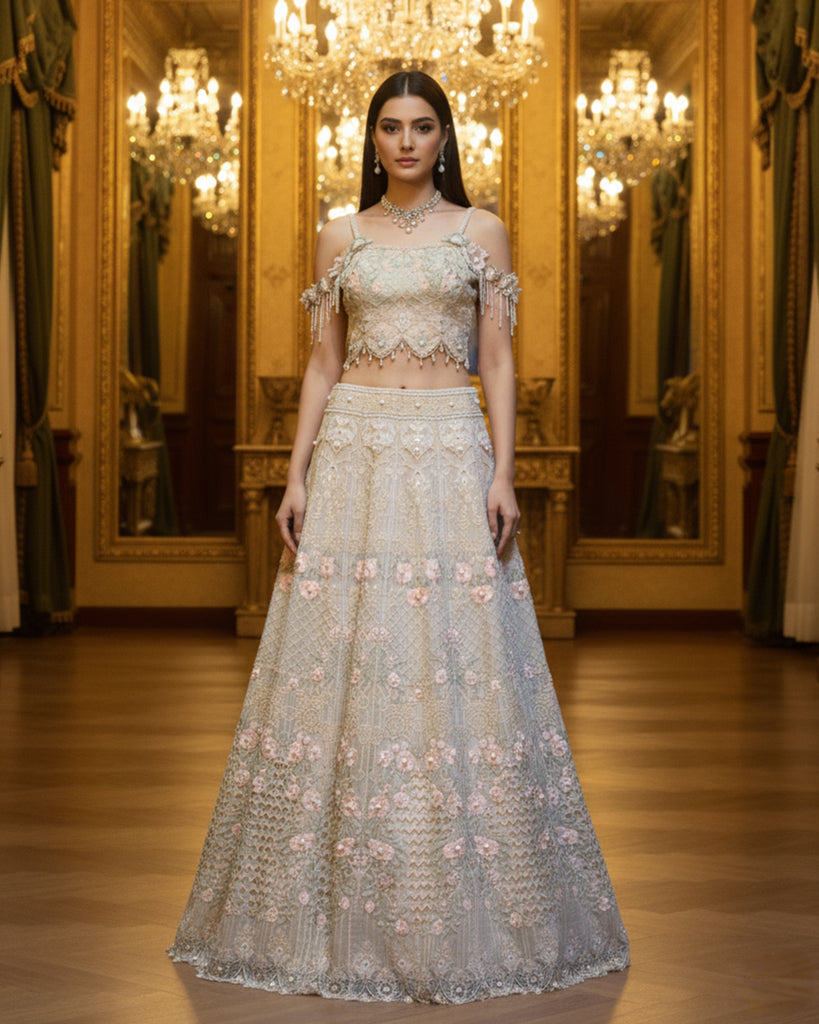 Embroidered Blouse With Lehenga