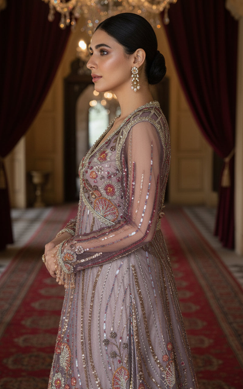 Embroidered Dress With Skirt And Dupatta