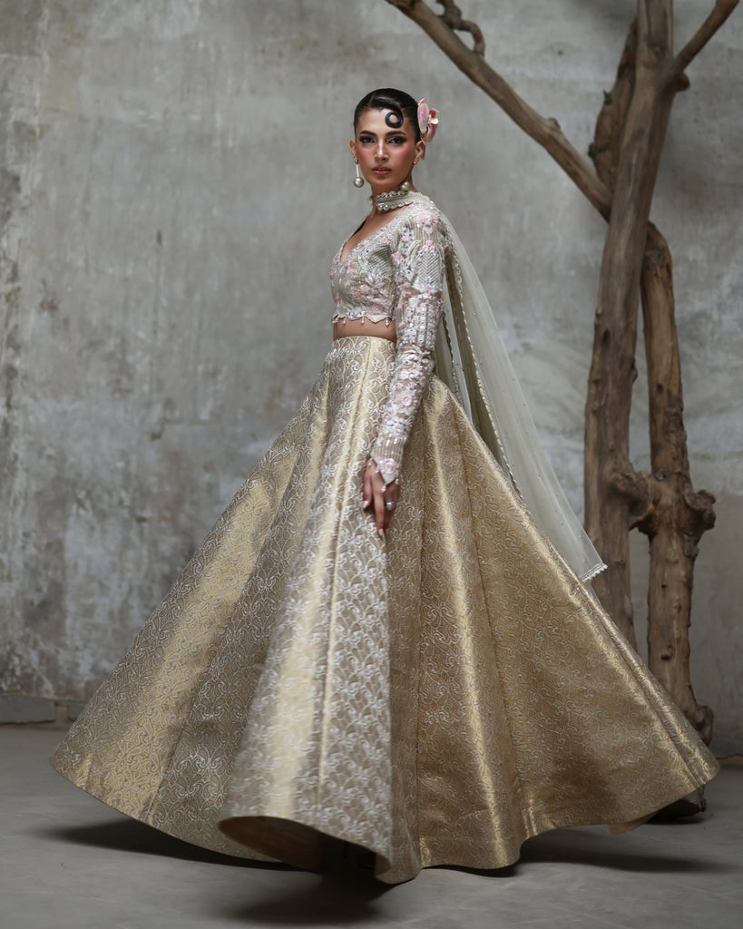 Organza Embroidered Blouse With Lehenga