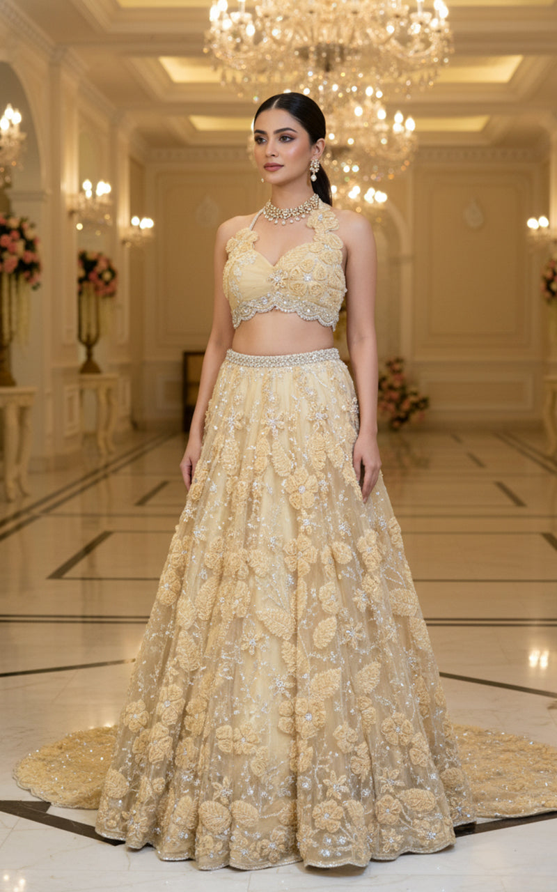Embroidered Blouse With Lehenga