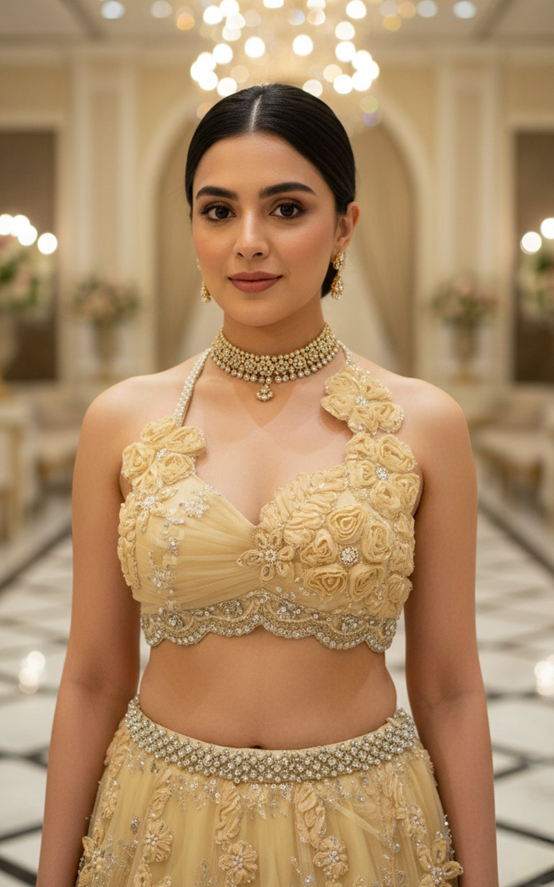 Embroidered Blouse With Lehenga