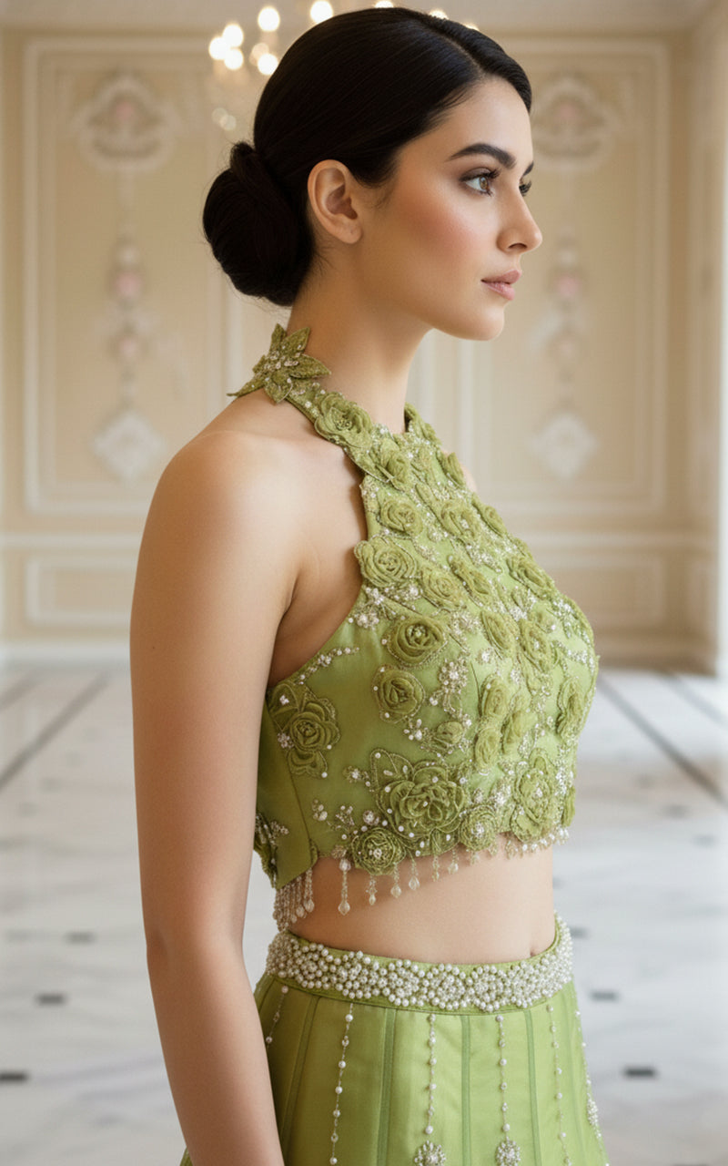 Embroidered Blouse With Lehenga