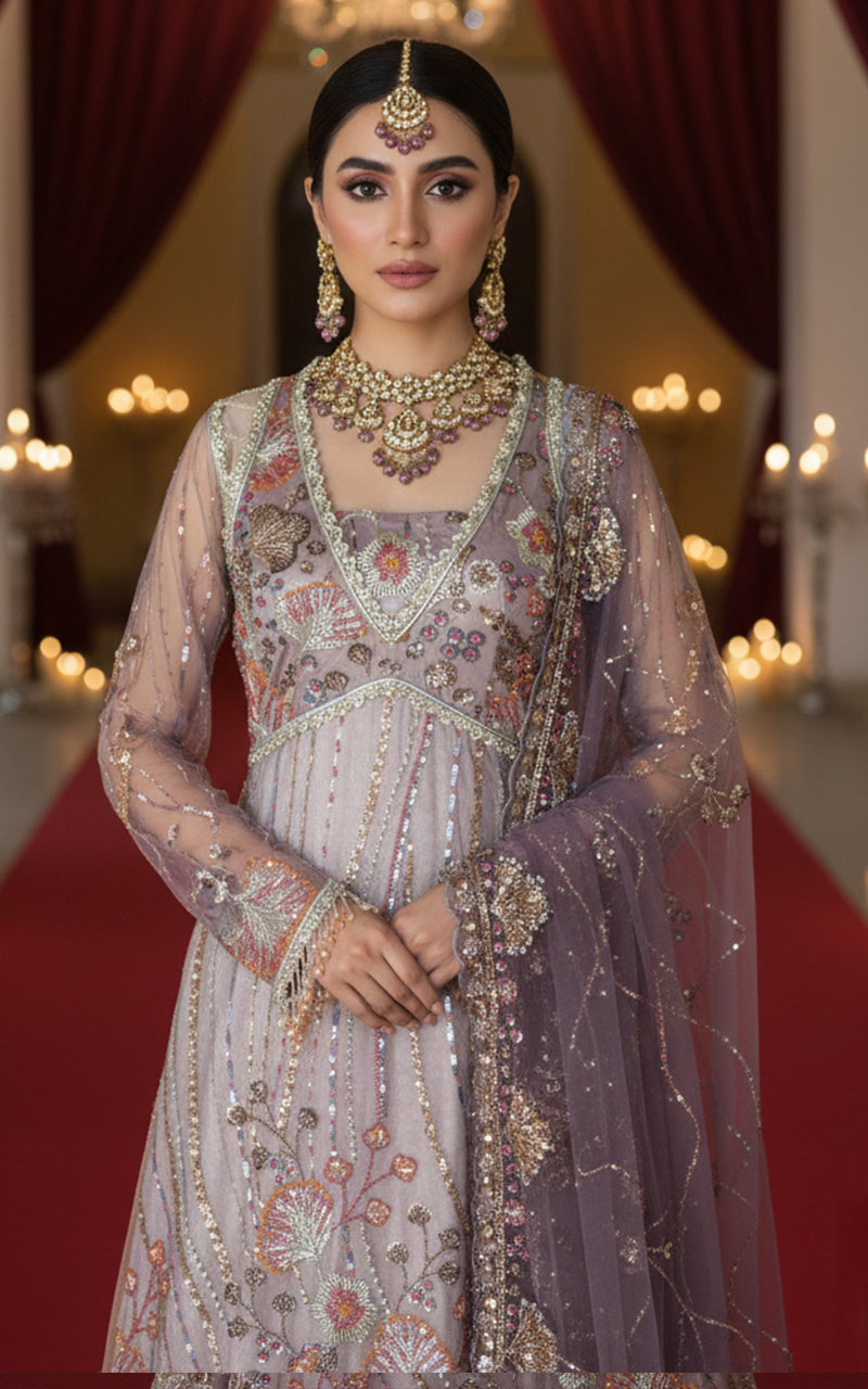 Embroidered Dress With Skirt And Dupatta