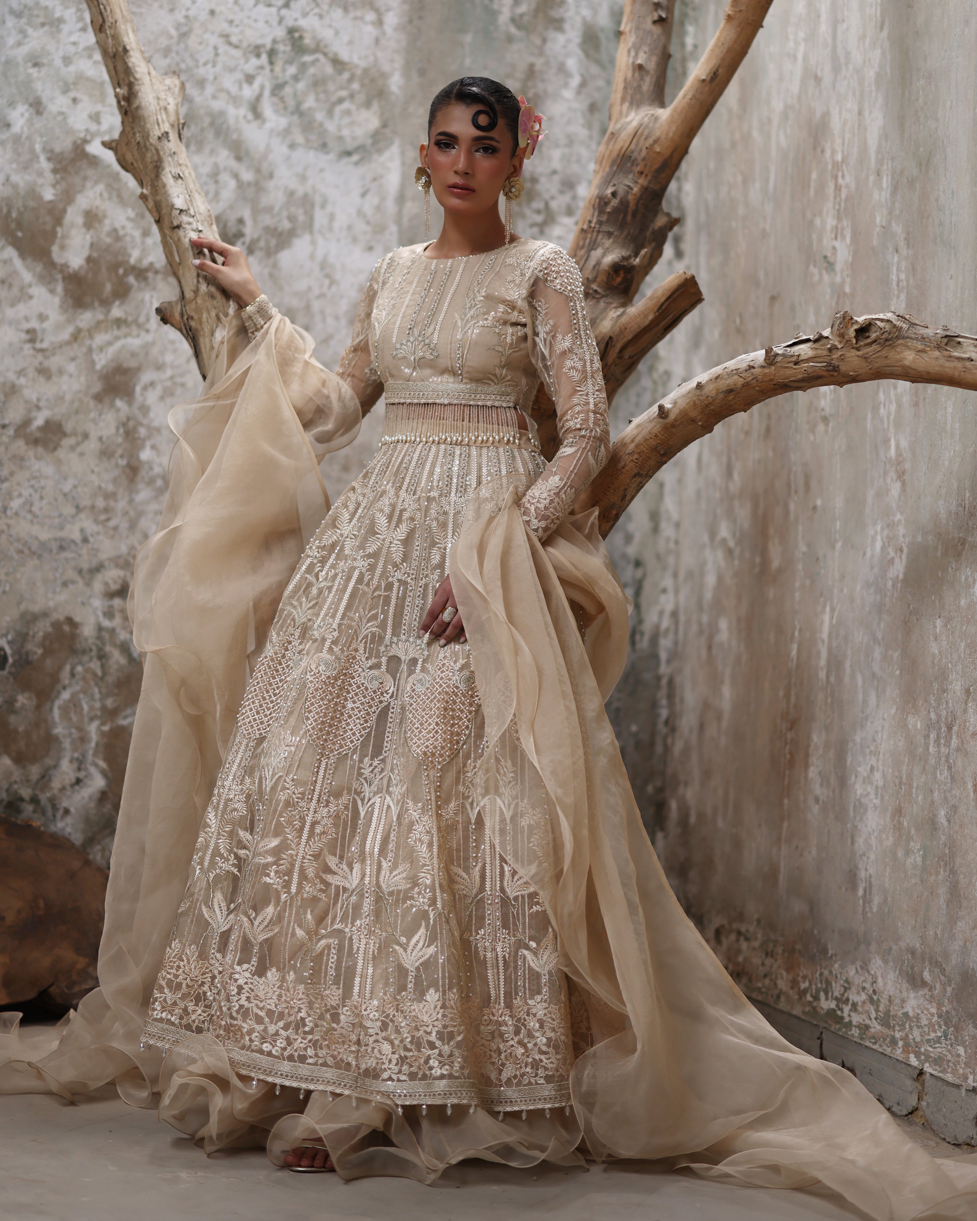 Organza Embroidered Blouse And Lehenga