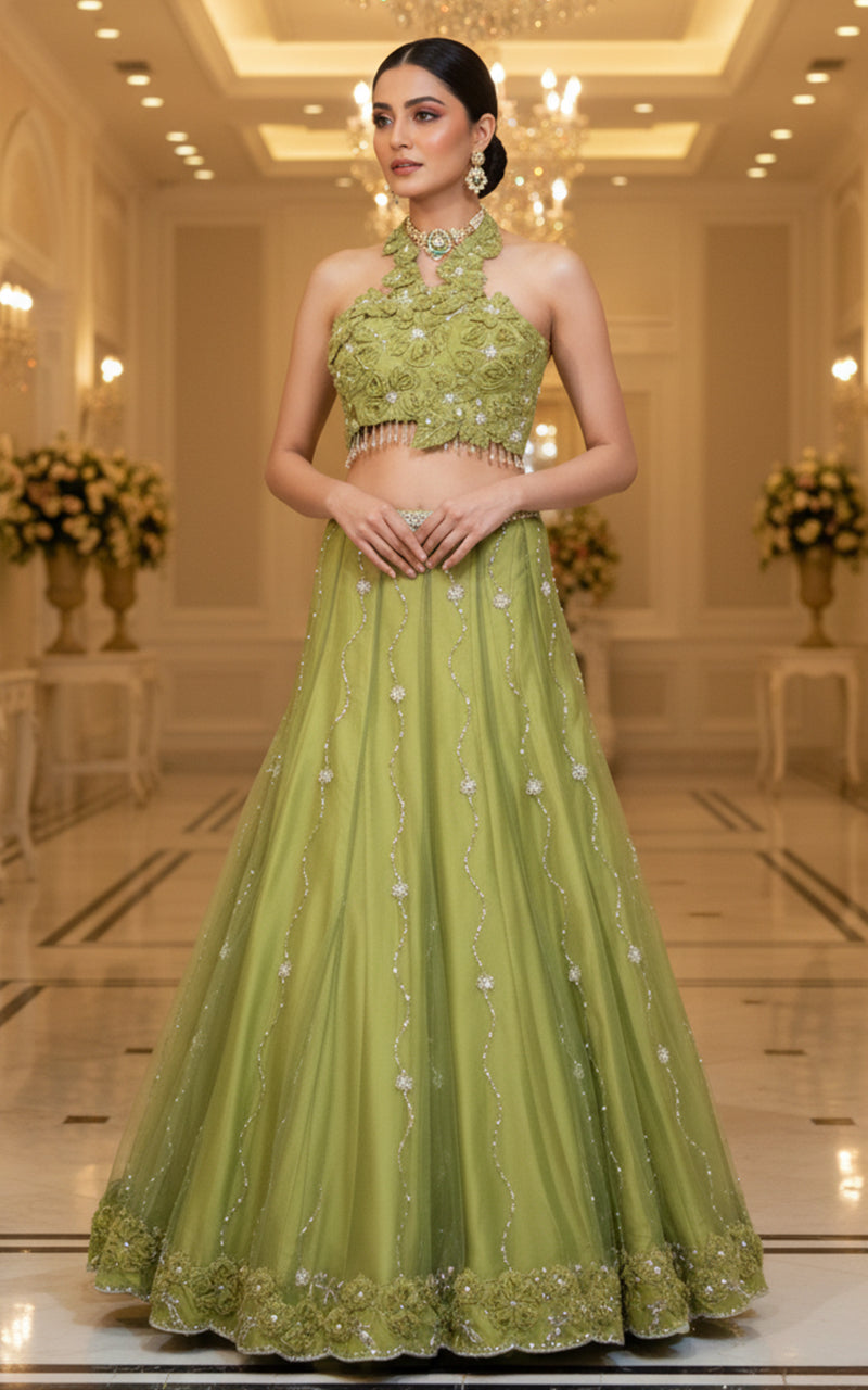 Embroidered Blouse With Lehenga