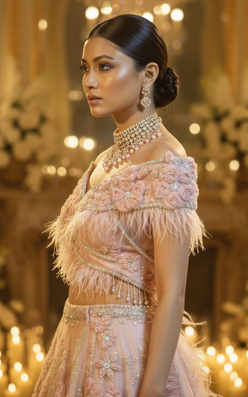 Embroidered Blouse With Lehenga