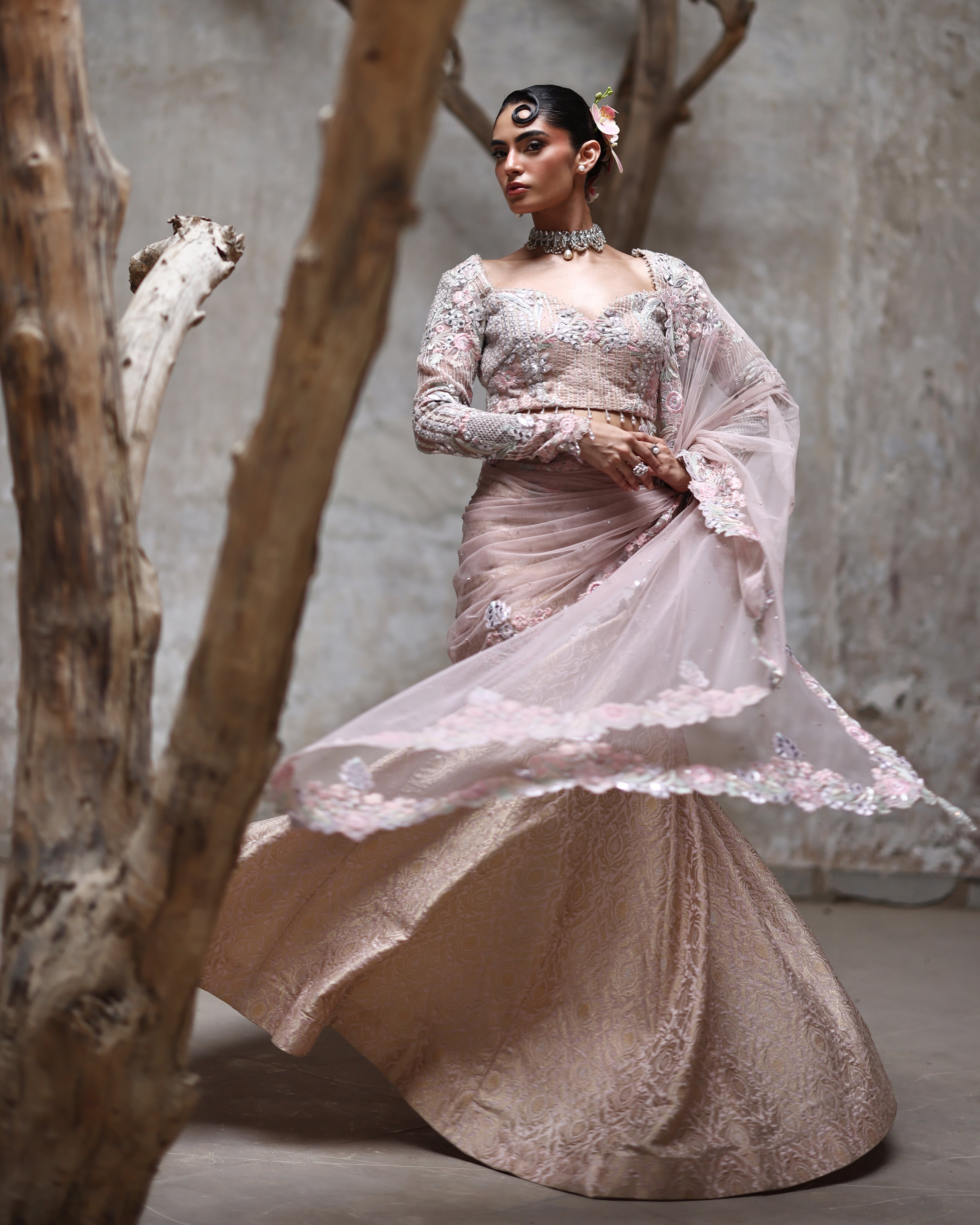 Organza Embroidered Blouse With Lehenga
