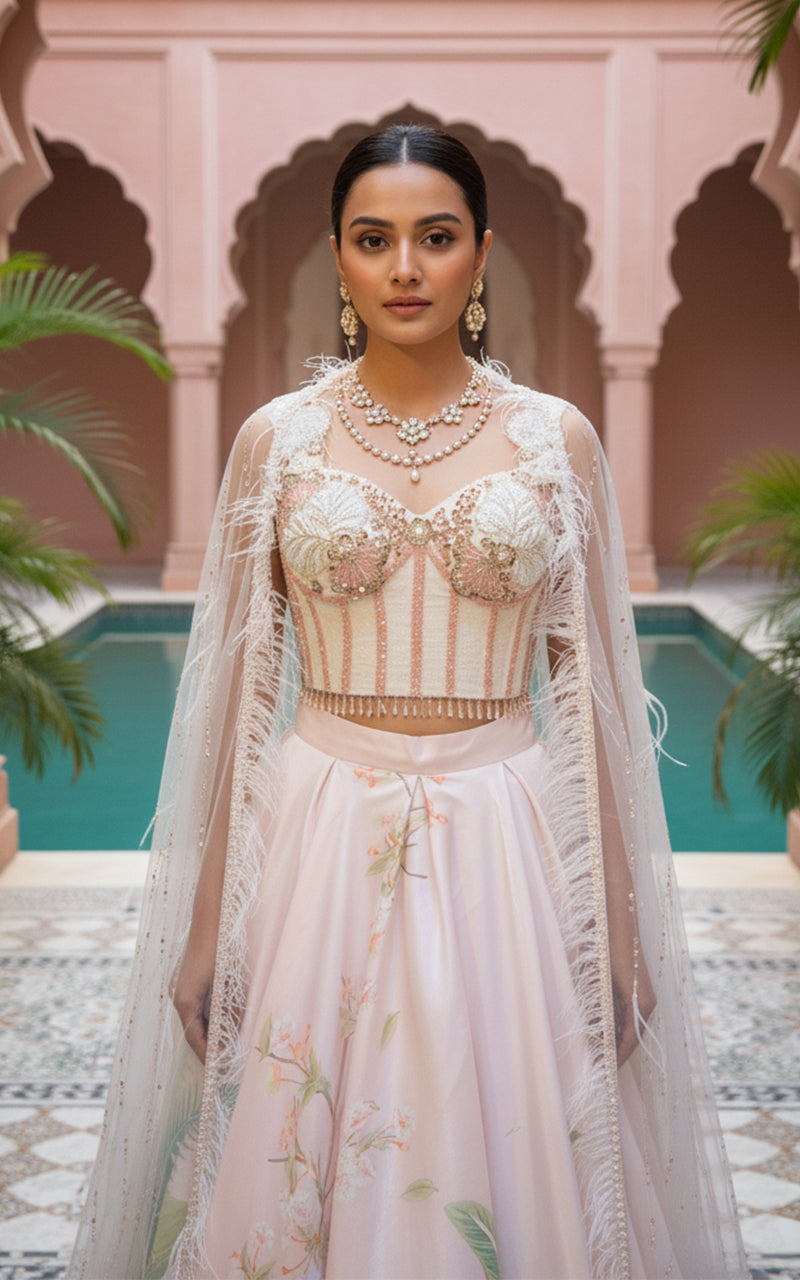 Unstitched Tropical Fantasy Bustier Lehenga Set