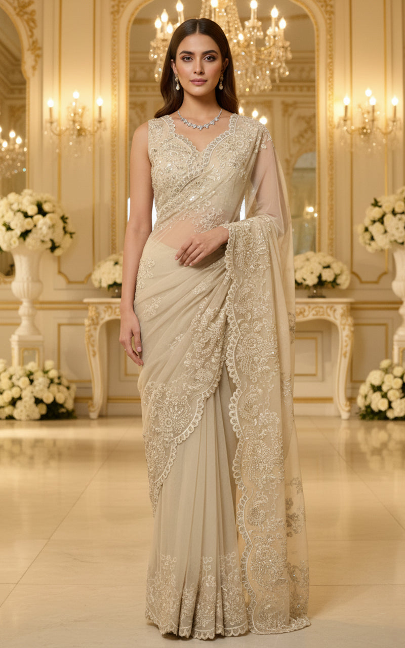 Net Embroidered Saree
