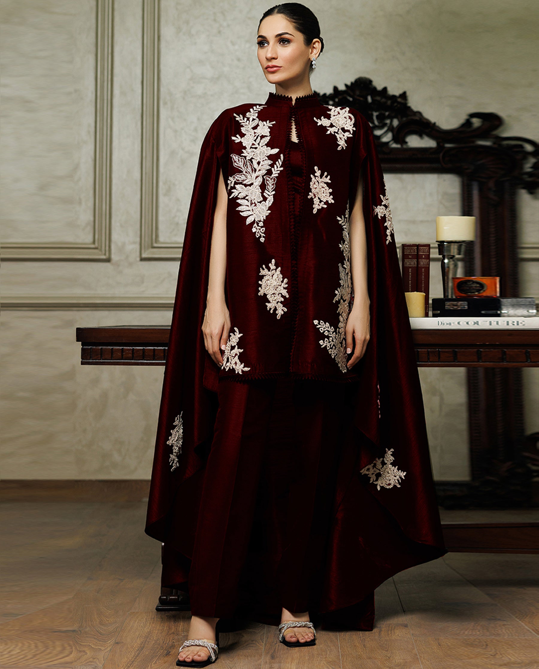 Embroidered Cape With Trouser