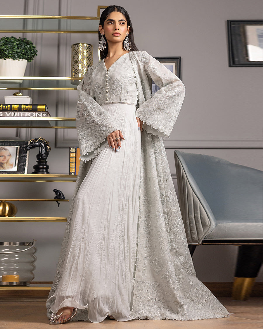 Organza Embroidered Jacket With Maxi