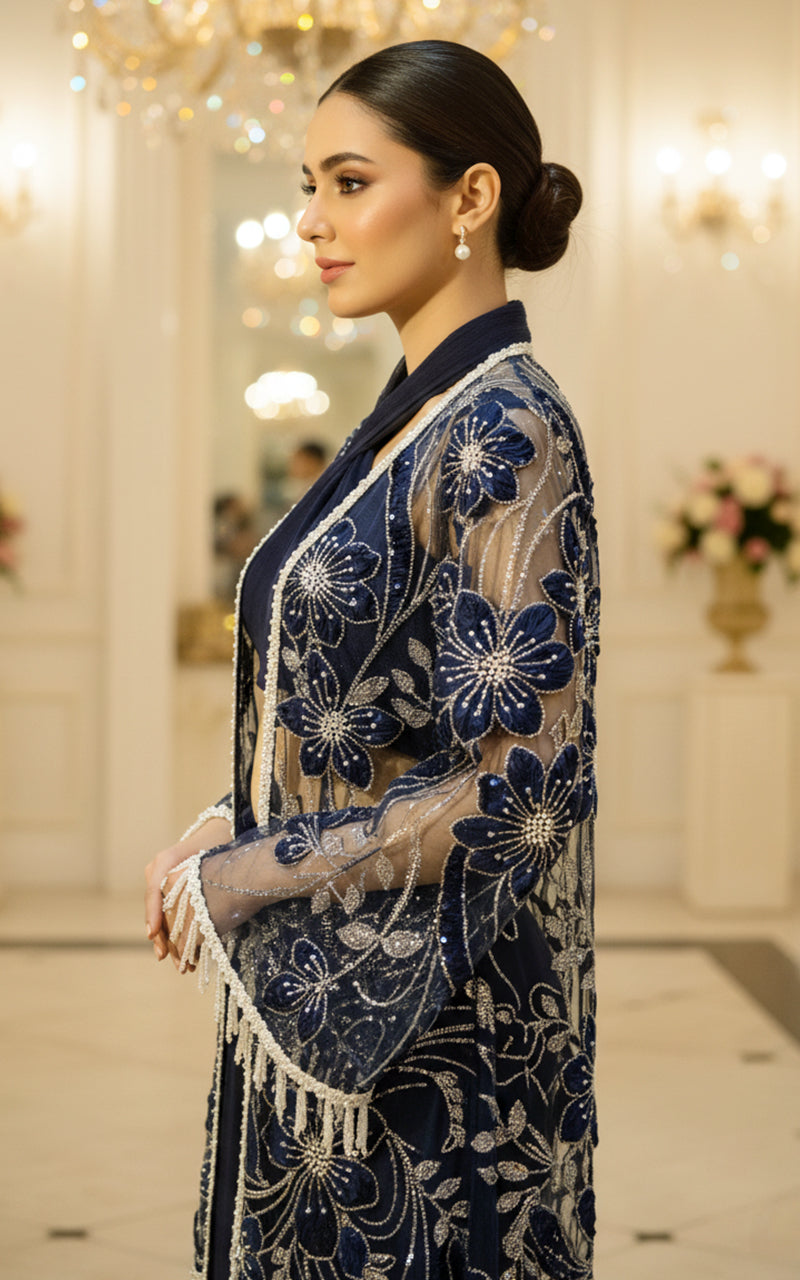Embroidered Jacket With Blouse And Trouser