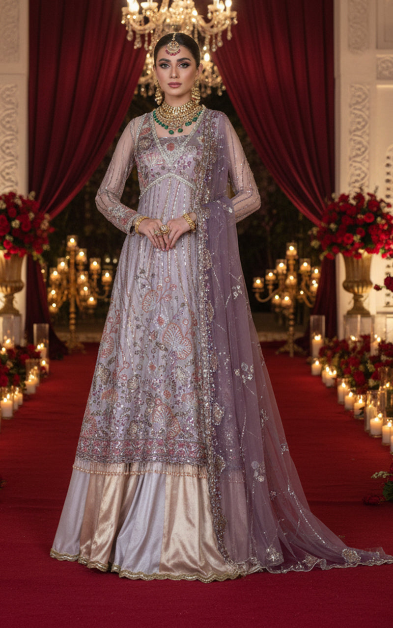 Embroidered Dress With Skirt And Dupatta