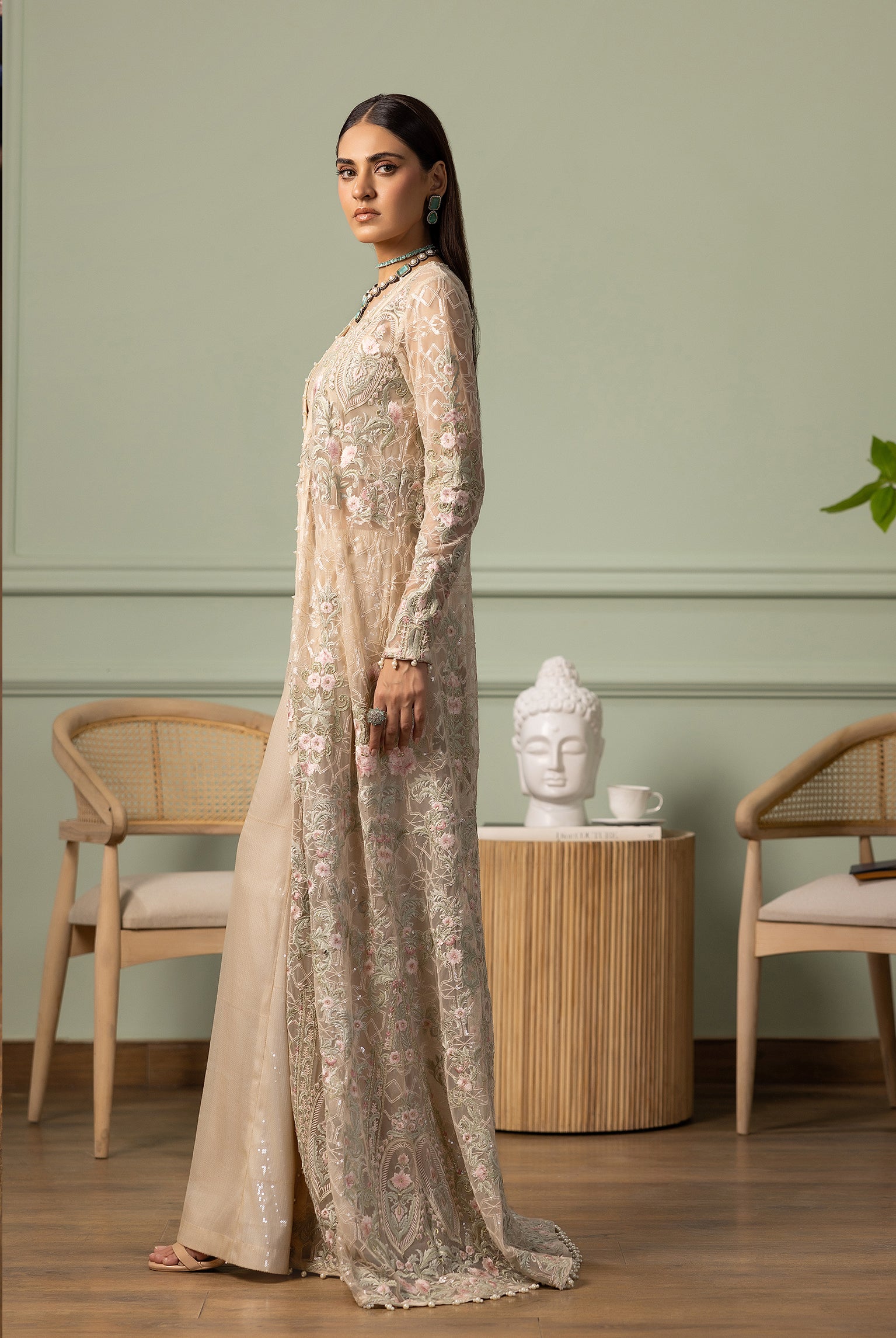 Unstitched The Ivory Flora Long Jacket Set