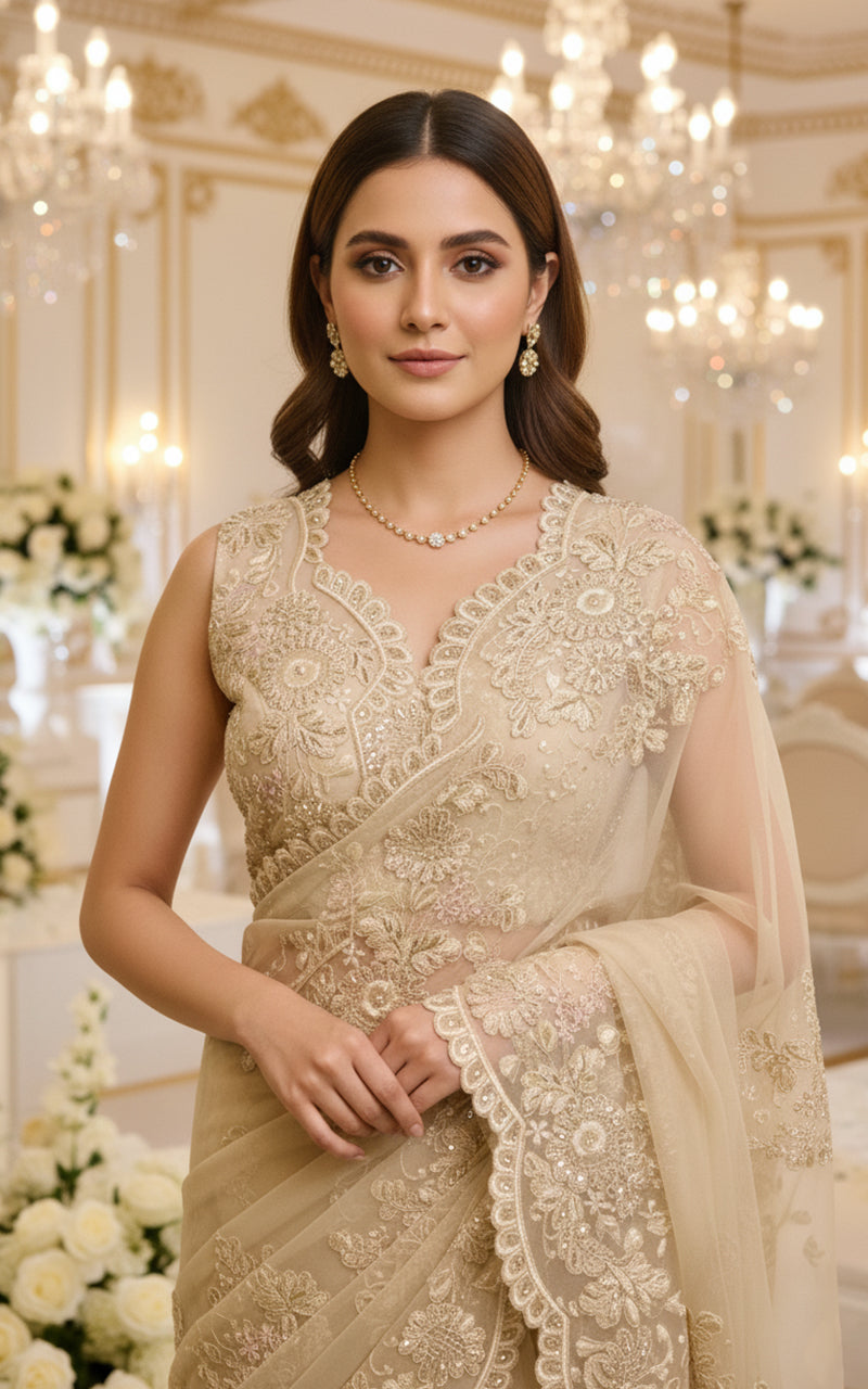 Net Embroidered Saree