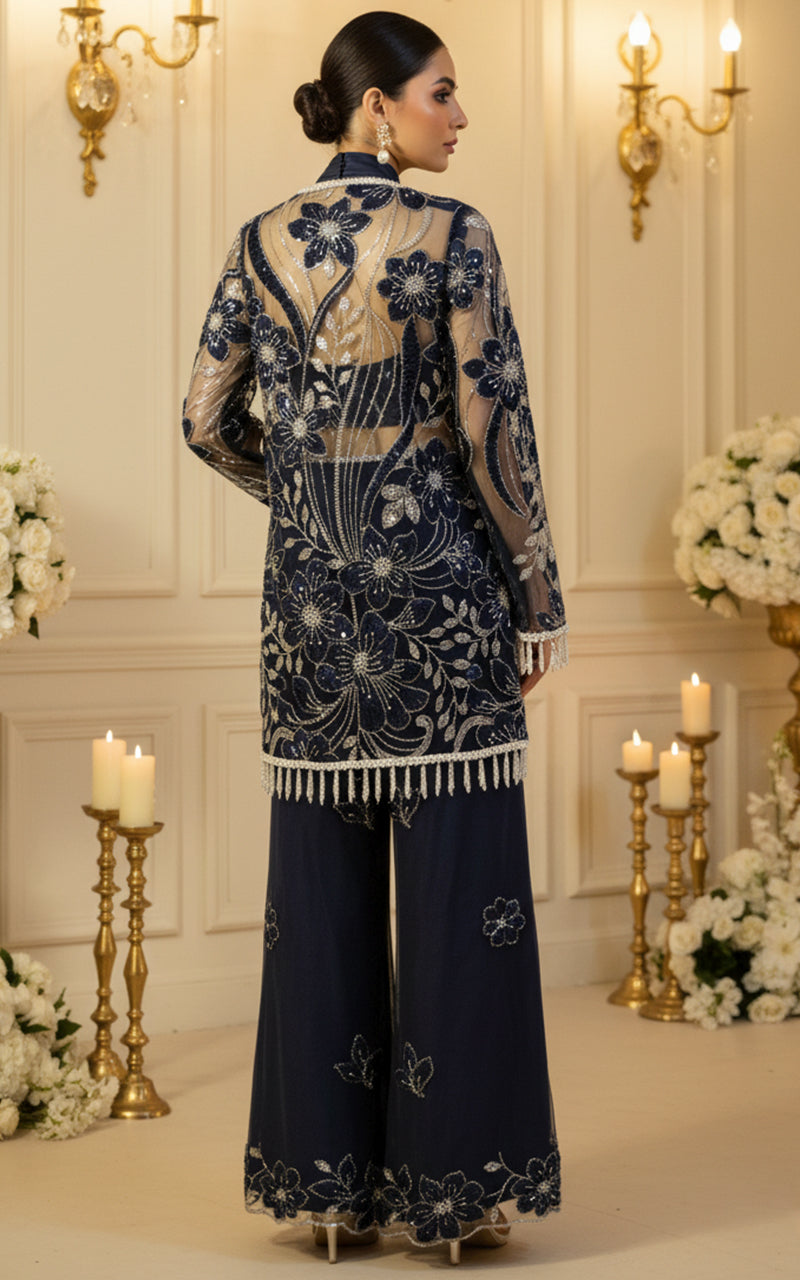 Embroidered Jacket With Blouse And Trouser