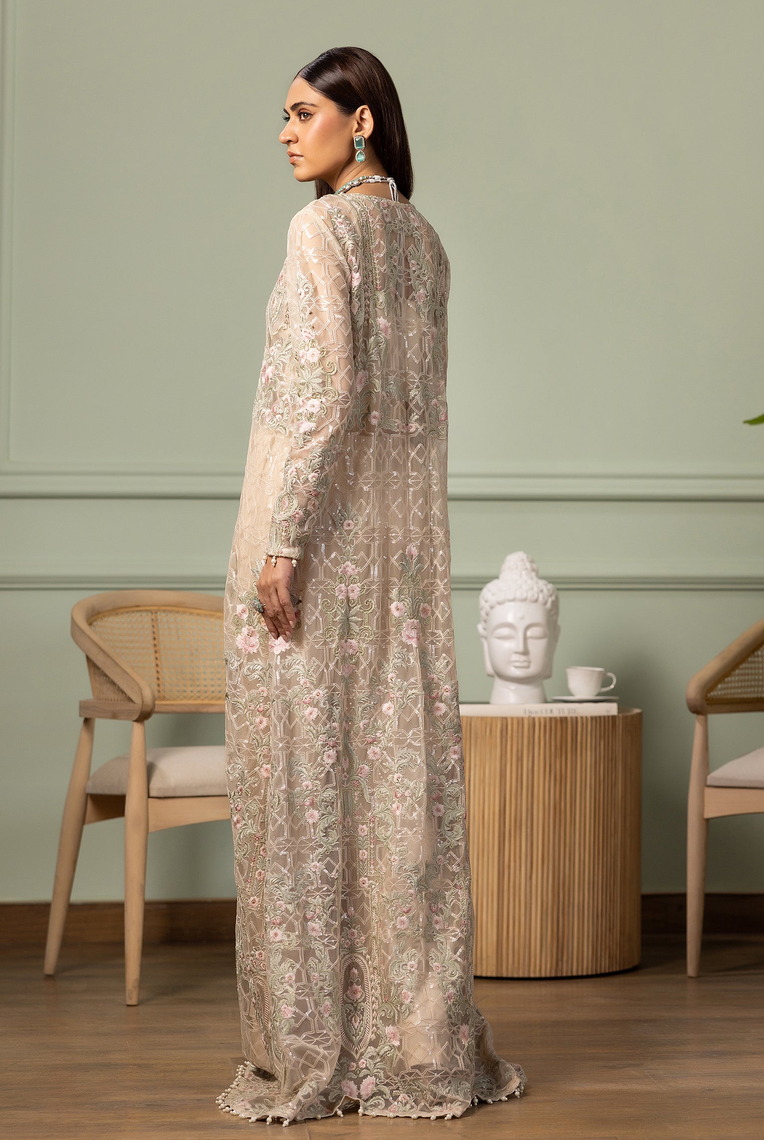 Unstitched The Ivory Flora Long Jacket Set