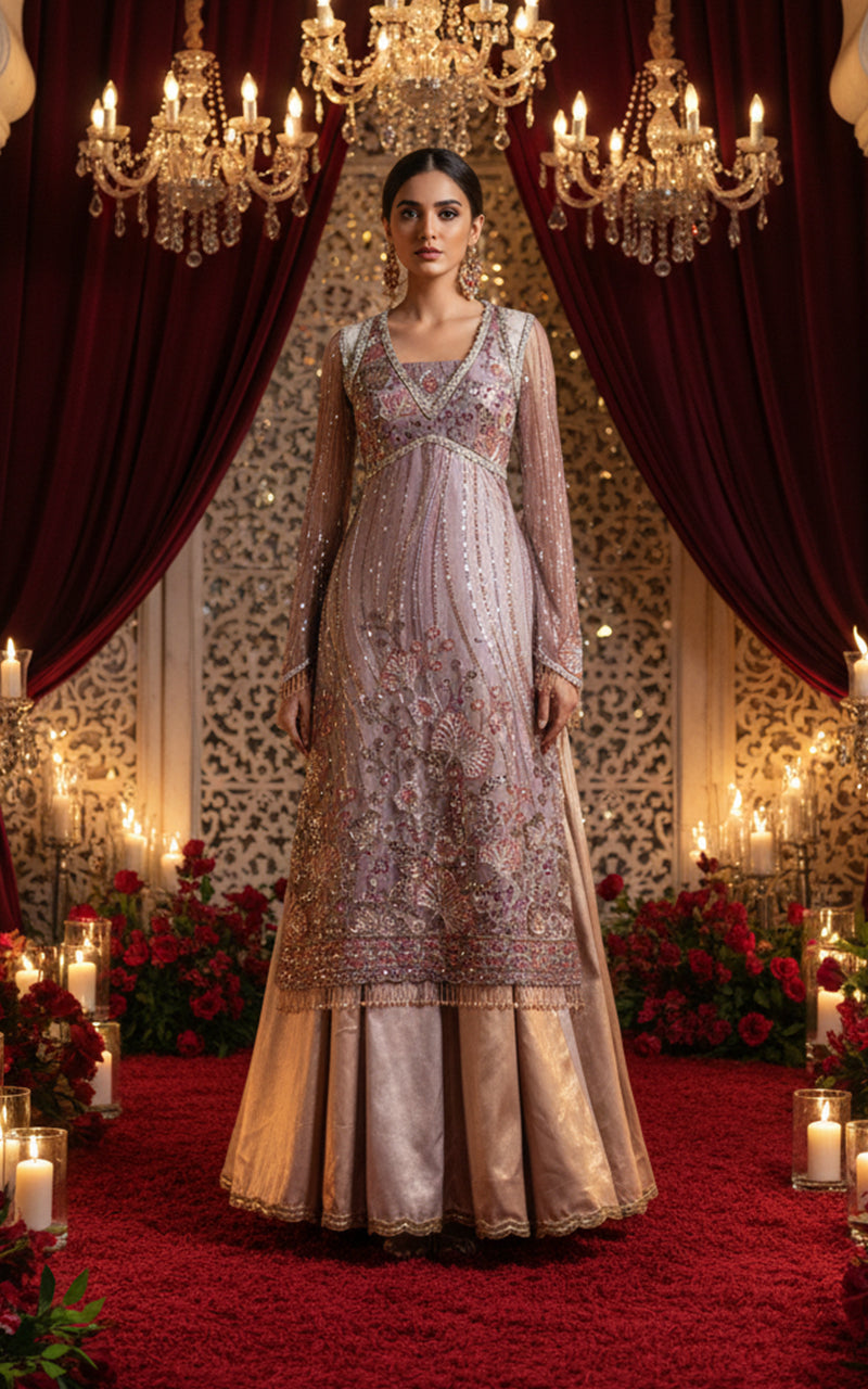Embroidered Dress With Skirt And Dupatta