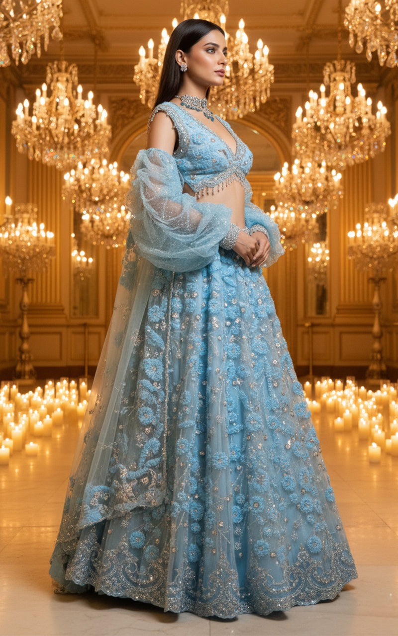 Embroidered Blouse With Lehenga