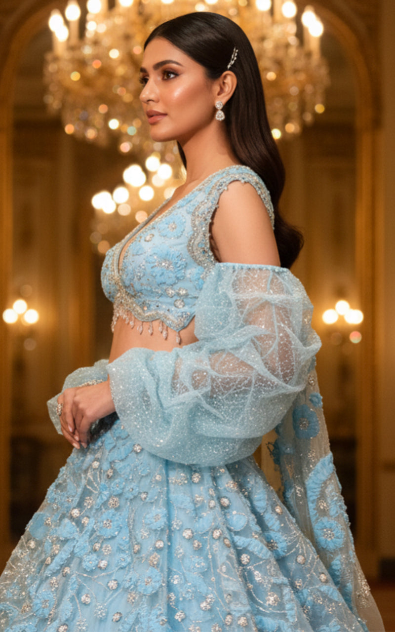 Embroidered Blouse With Lehenga