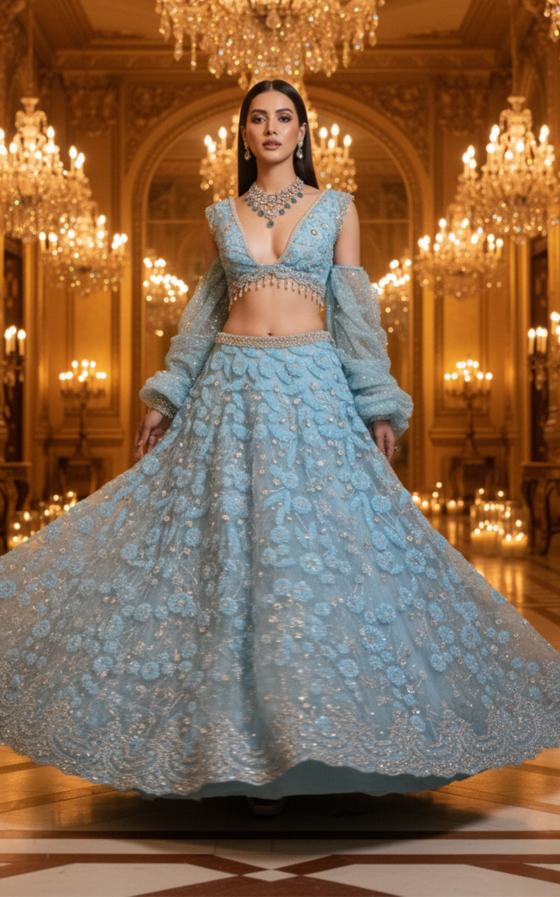 Embroidered Blouse With Lehenga