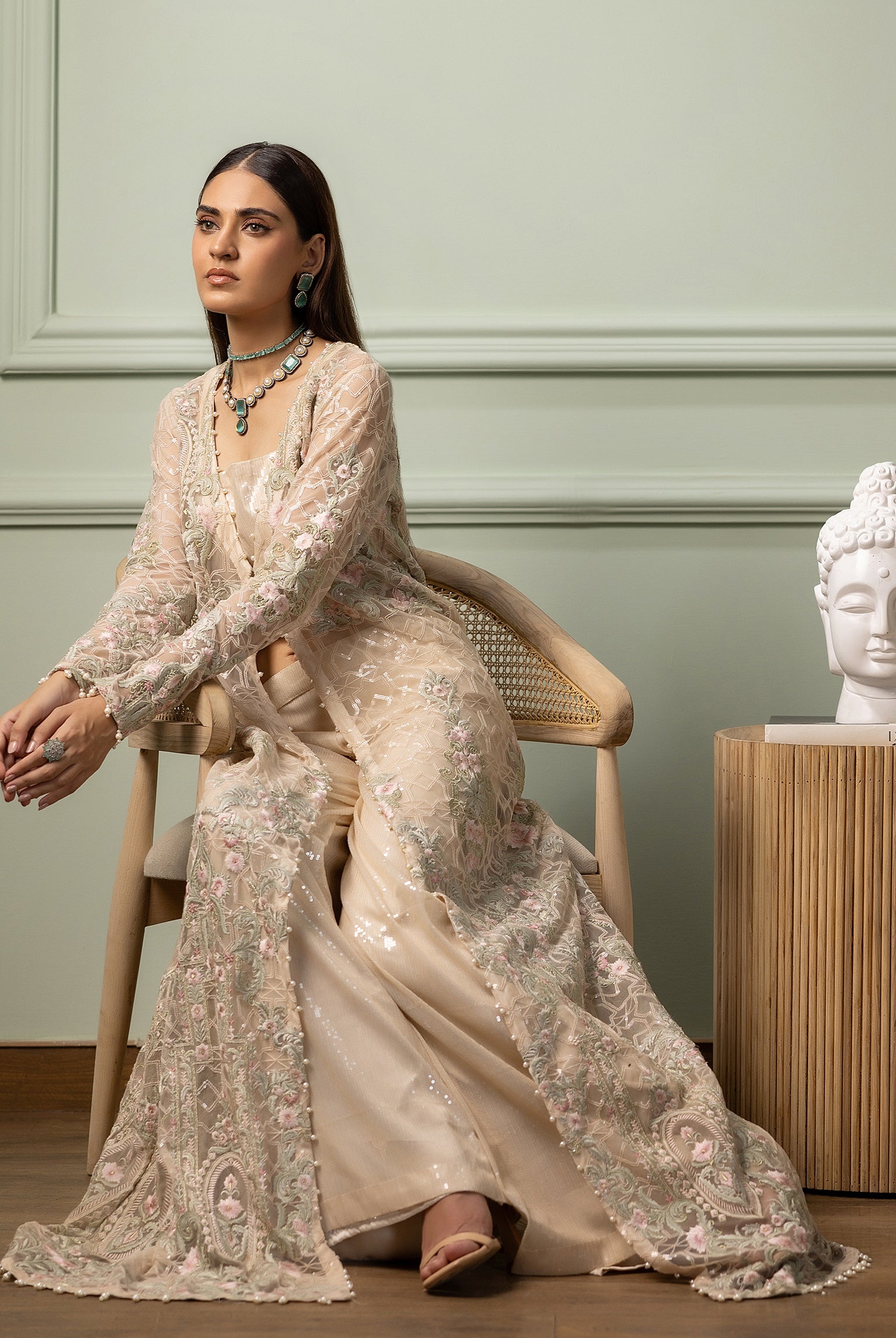 Unstitched The Ivory Flora Long Jacket Set
