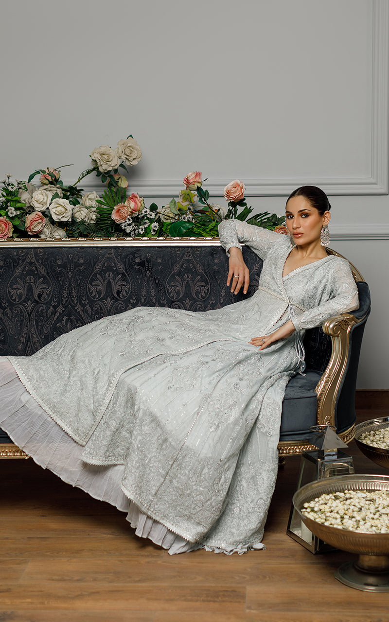 Chiffon Embroidered Angrakha With Skirt