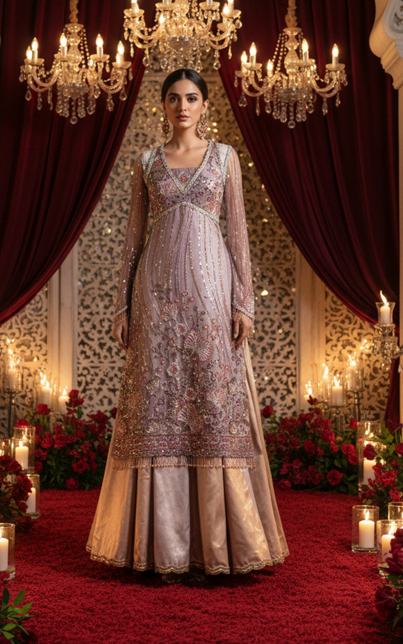 Embroidered Dress With Skirt And Dupatta