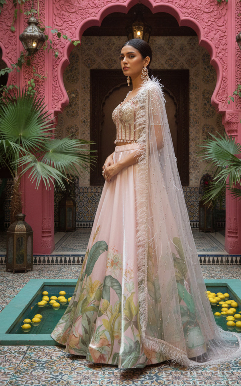 Unstitched Tropical Fantasy Bustier Lehenga Set