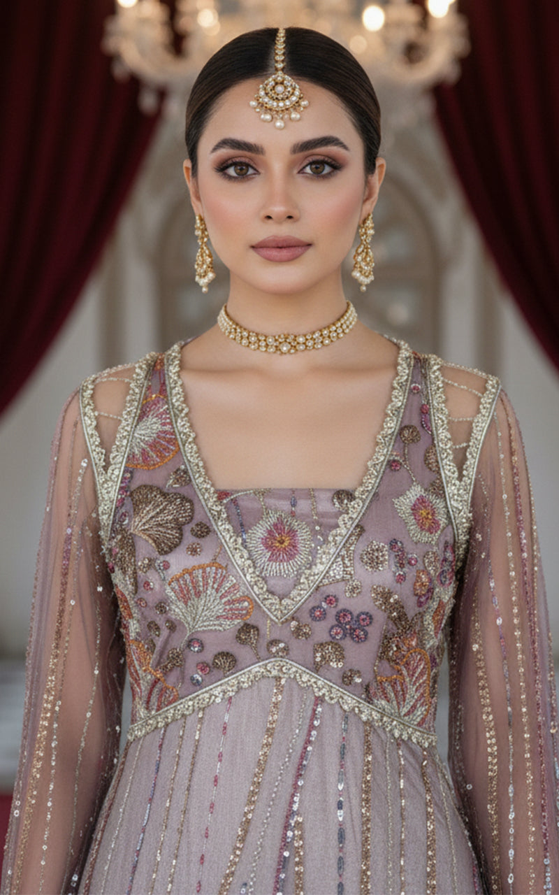 Embroidered Dress With Skirt And Dupatta