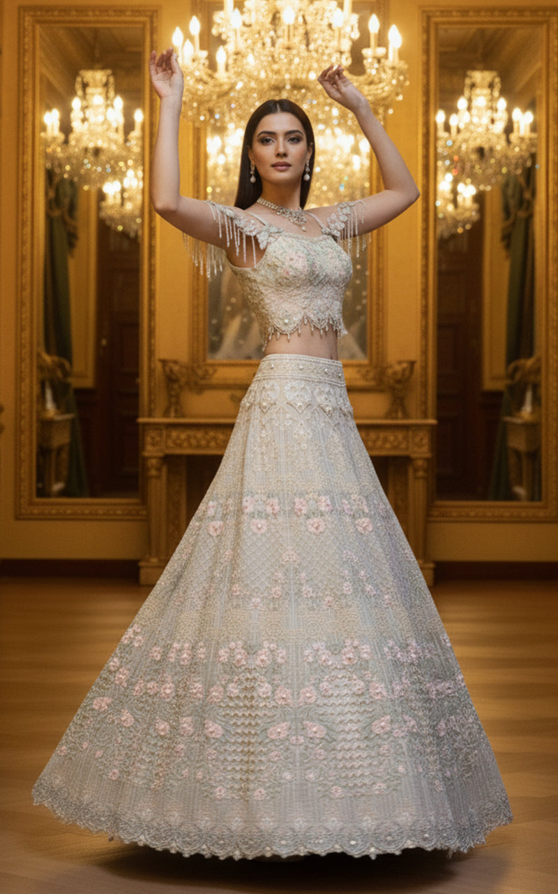 Embroidered Blouse With Lehenga