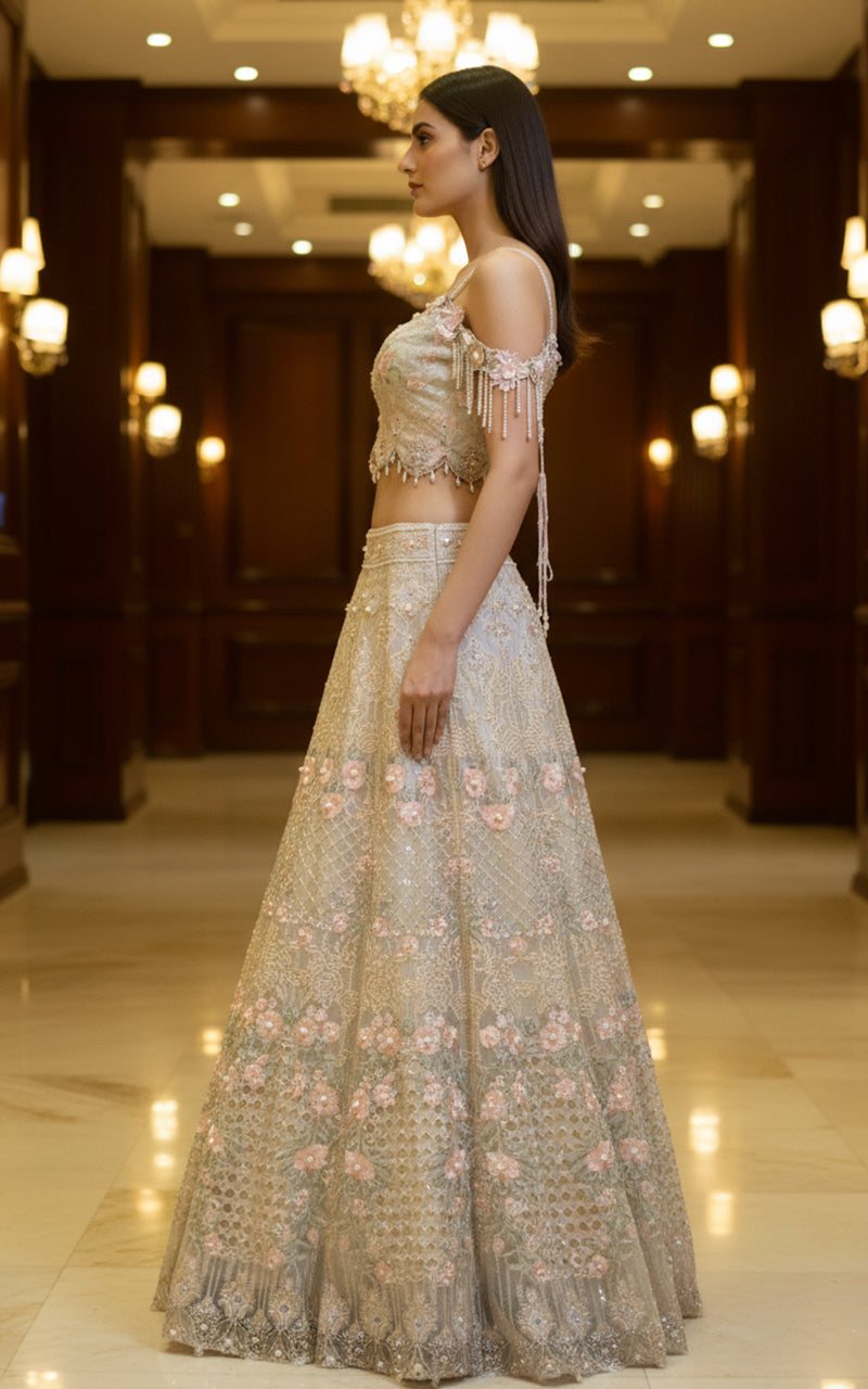Embroidered Blouse With Lehenga