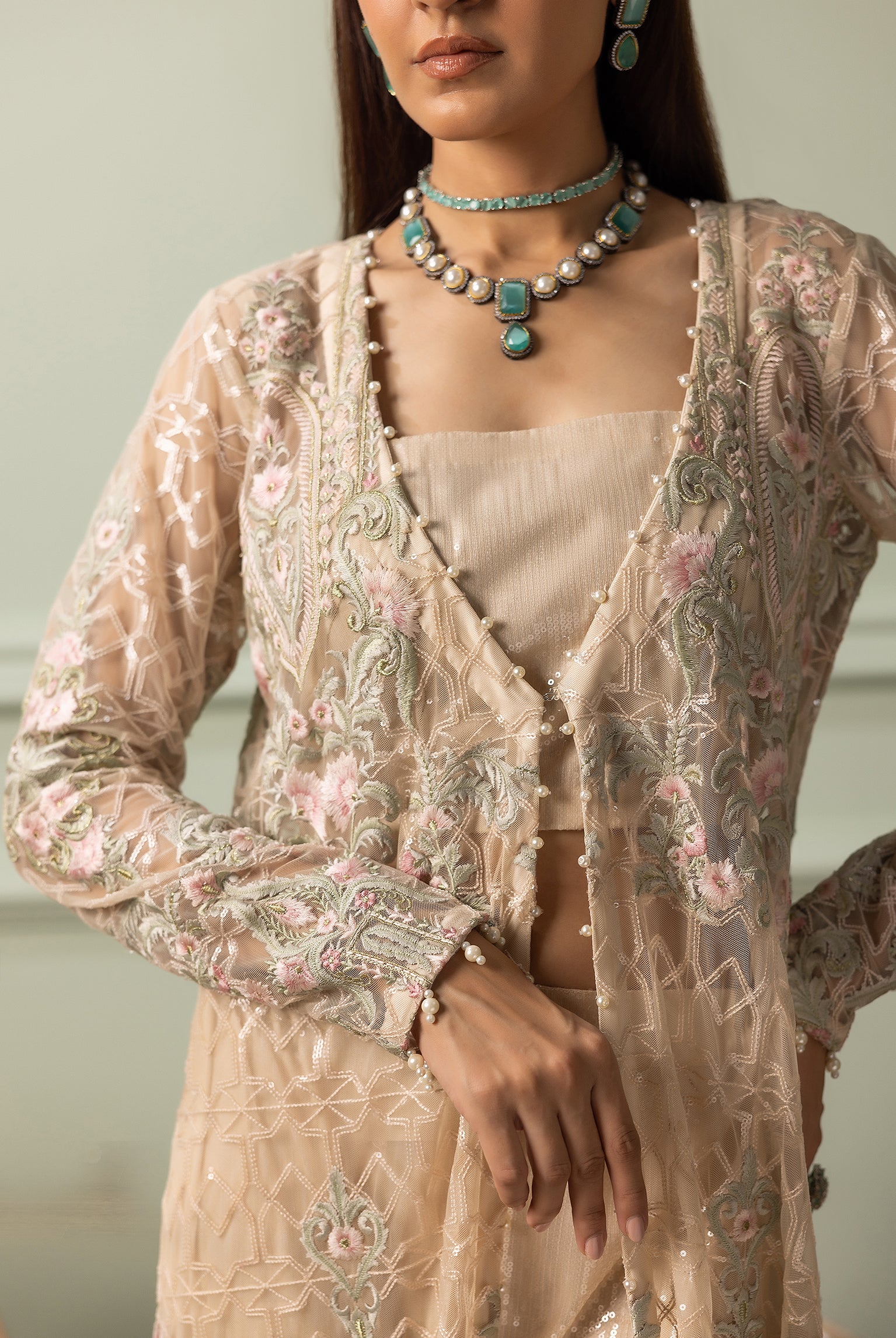 The Ivory Flora Long Jacket Set
