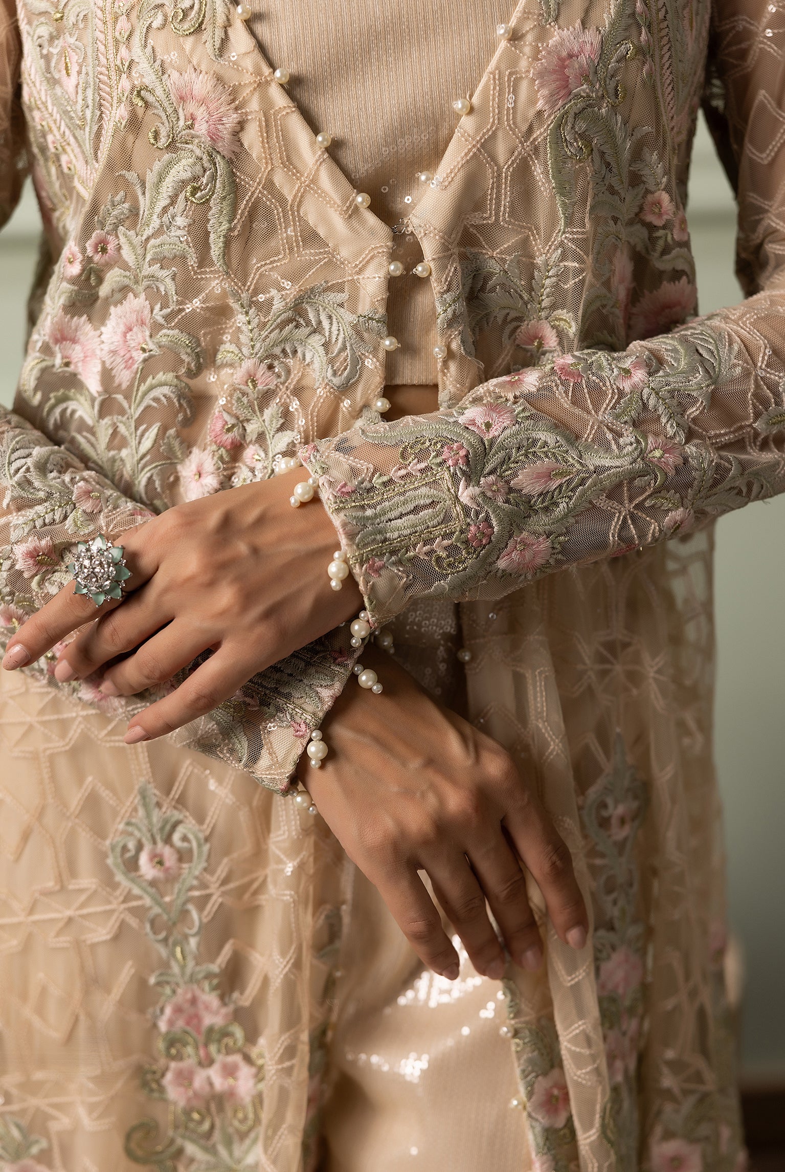 The Ivory Flora Long Jacket Set